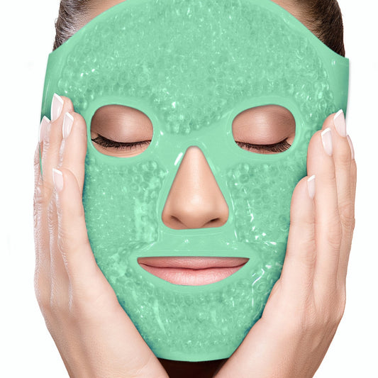 Facial Mask Get Rid of Puffy Eyes Migraine Relief, Sleeping, Travel Therapeutic Hot Cold Compress Pack Gel Beads, Spa Therapy Wrap for Sinus Face Puffiness Headaches Gel Mask