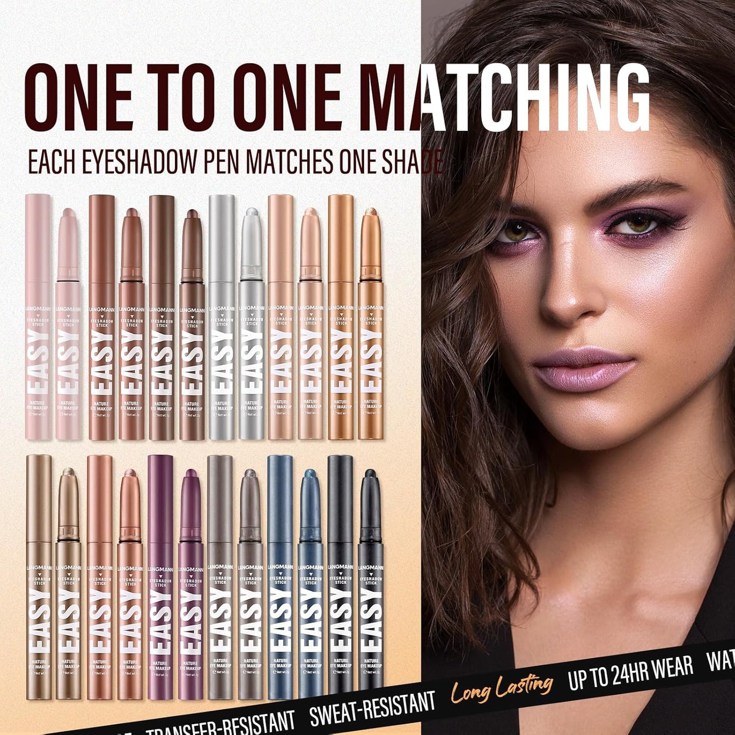 Jolilab Eyeshadow Stick Set, 2 PCS Matte Professional Bright-Colored Contouring and Highlight Eyeshadow Stick, Cream Waterproof Long Lasting High Pigmented Eye Shadow. (2, 21+21 2pcs)