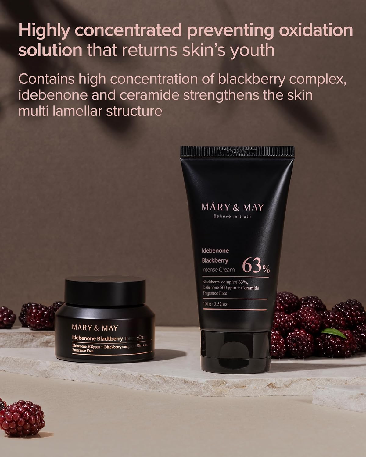 Mary&May Idebenone Blackberry Cream | Antioxidant Korean Moisturizer with 5 Ceramides & Hyaluronic Acid | Skin Barrier Repair & 48H Hydration | For All Skin Types (100g/3.52oz)