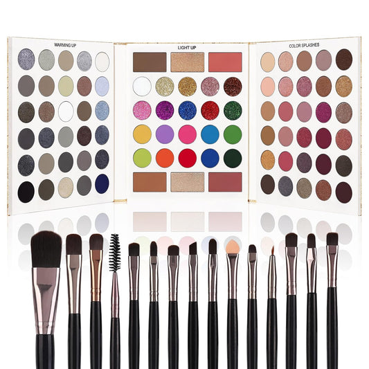 UCANBE 86 Colors Eyeshadow Makeup Palette + 15 Brushes Set, Matte Glitter Highly Pigmented Long Lasting Eye shadow, Blush, Contour, Highlighter All in One Make Up Kit for Halloween Costume & Daily Use
