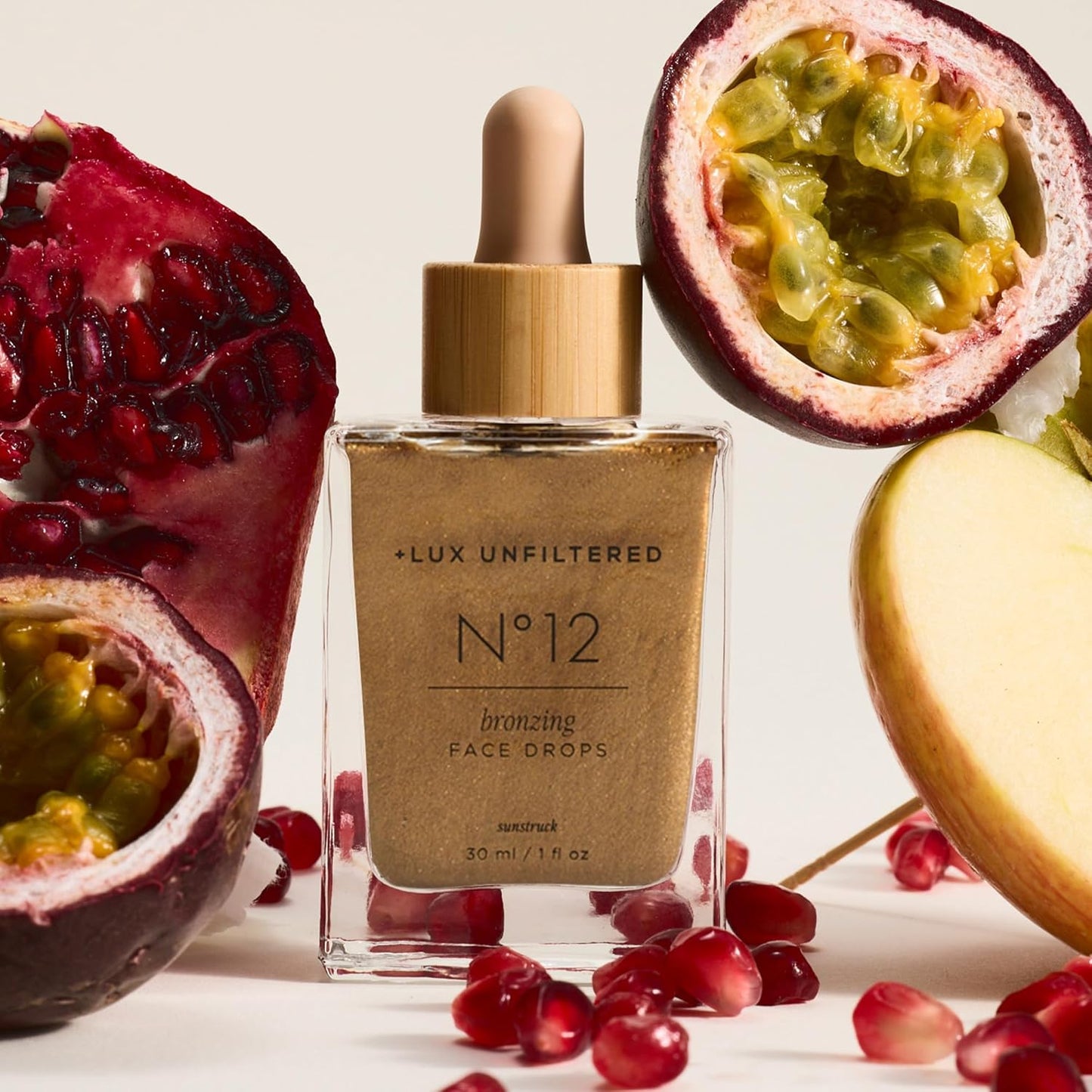 '+ Lux Unfiltered N°12 Sunstruck Face Tanning Drops - Fragrance Free Bronzing Drops for Face with Hyaluronic Acid, Coconut Water, & Passionfruit Oil - Cruelty Free & Vegan Self Tanner