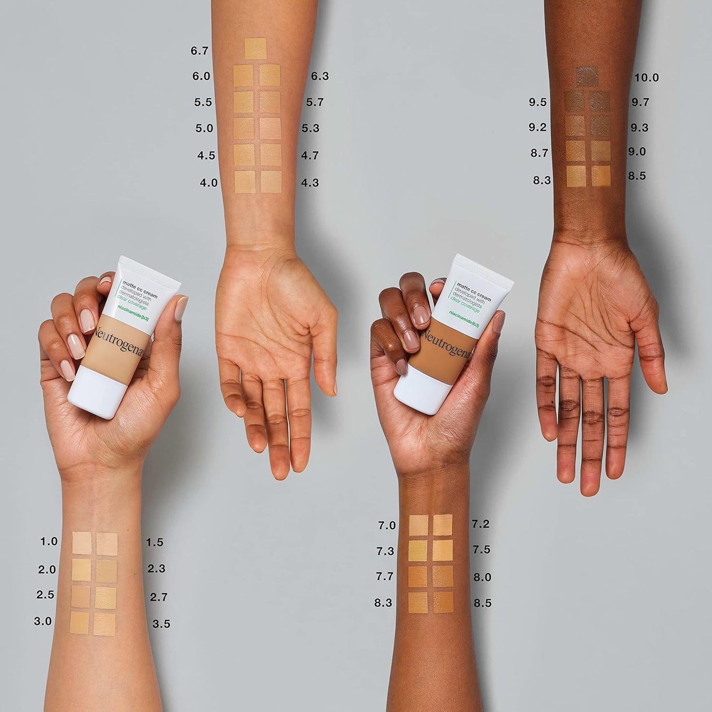Neutrogena Clear Coverage Flawless Matte CC Cream, Full-Coverage Color Correcting Cream Face Makeup with Niacinamide (b3), Hypoallergenic, Oil Free & Fragrance Free, Sand, 1 oz