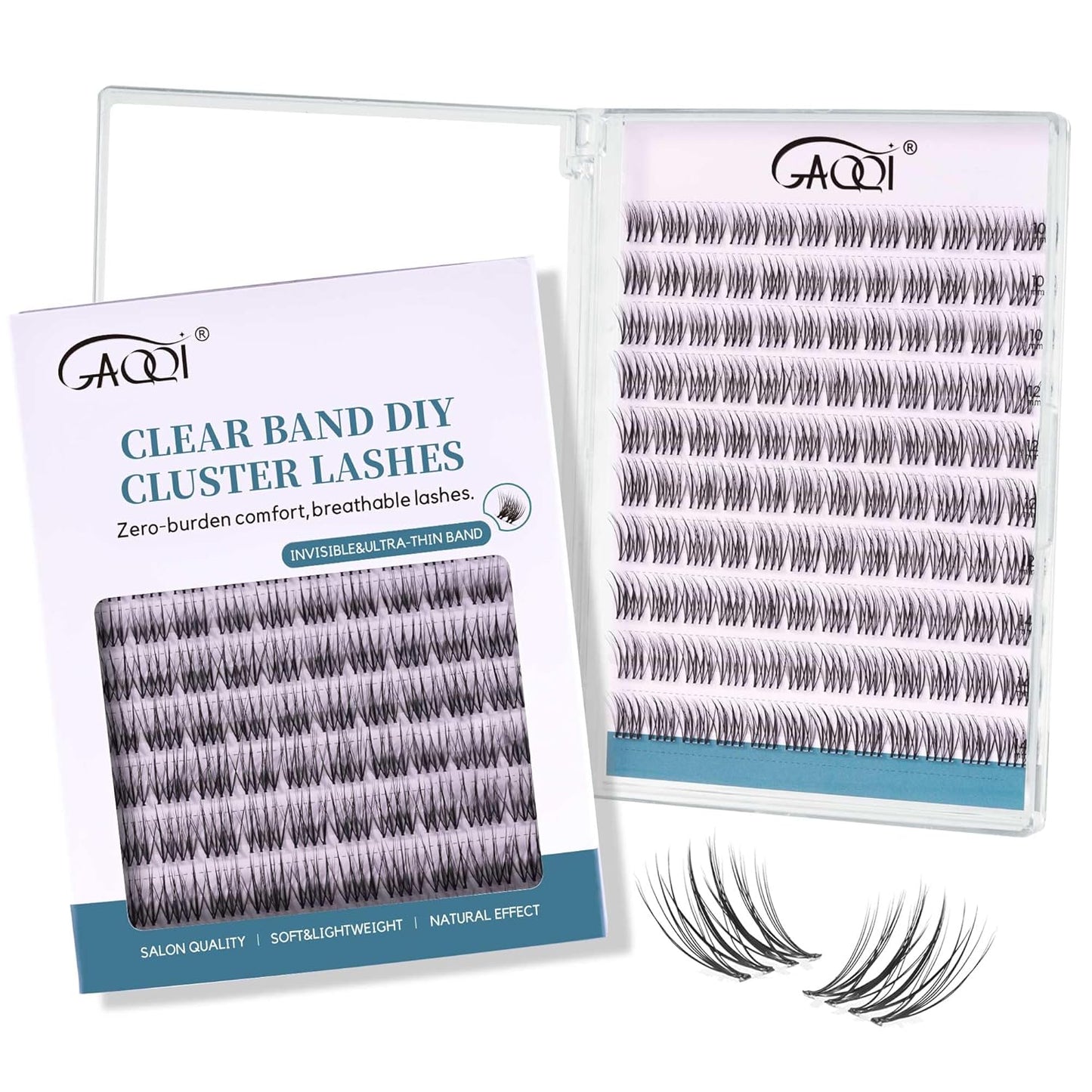 GAQQI Lash Clusters Natural Eyelash Clusters Invisible Band, 10-14mm Individual Lashes 120PCS, Cluster Eyelash Extensions C Curl, Wispy Cluster Lashes Ultra-thin & Soft Clear Band (MUSE)