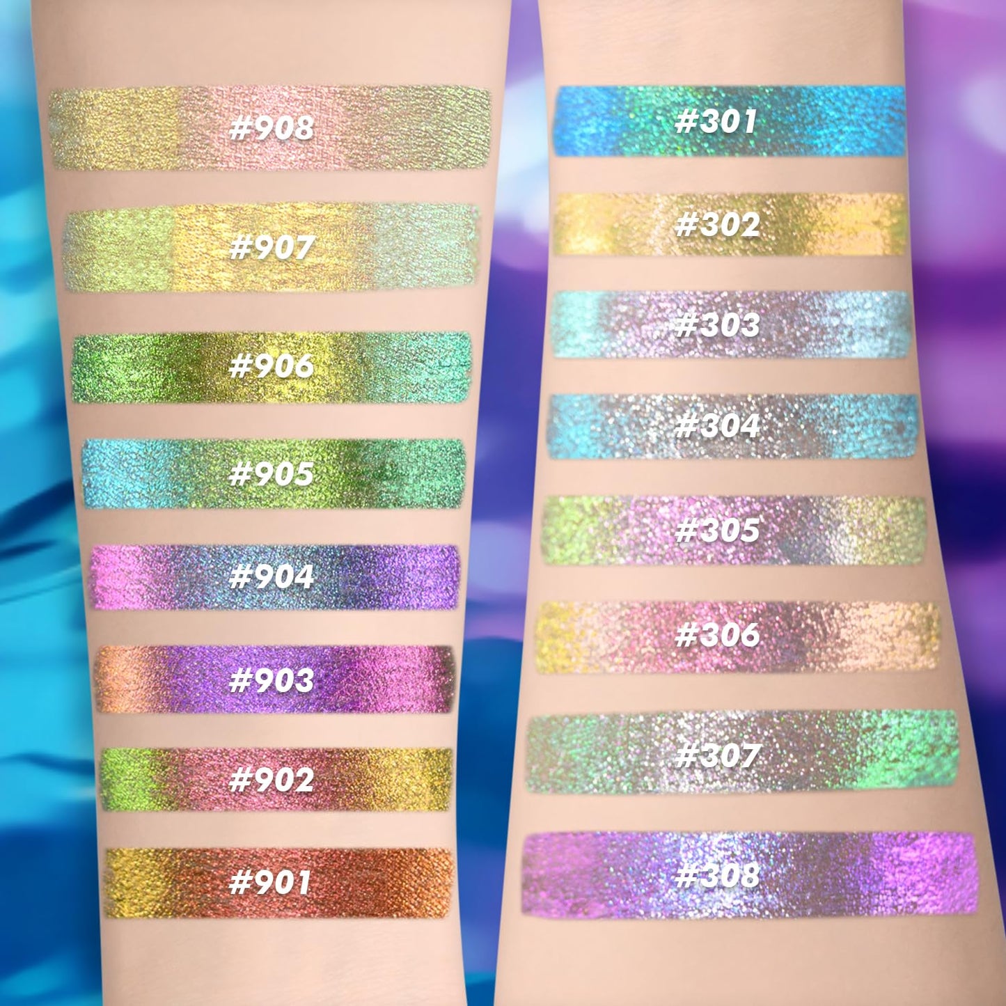 CHARMACY Chameleon Liquid Eyeliner, Liquid Glitter Eyeliner, Highly Pigmented, Metallic Intense MultiColor Shifting waterproof Eyeliner, Ultra-Fine Tip, Longwearing, Smudge-proof (#SET2-902/904/906)
