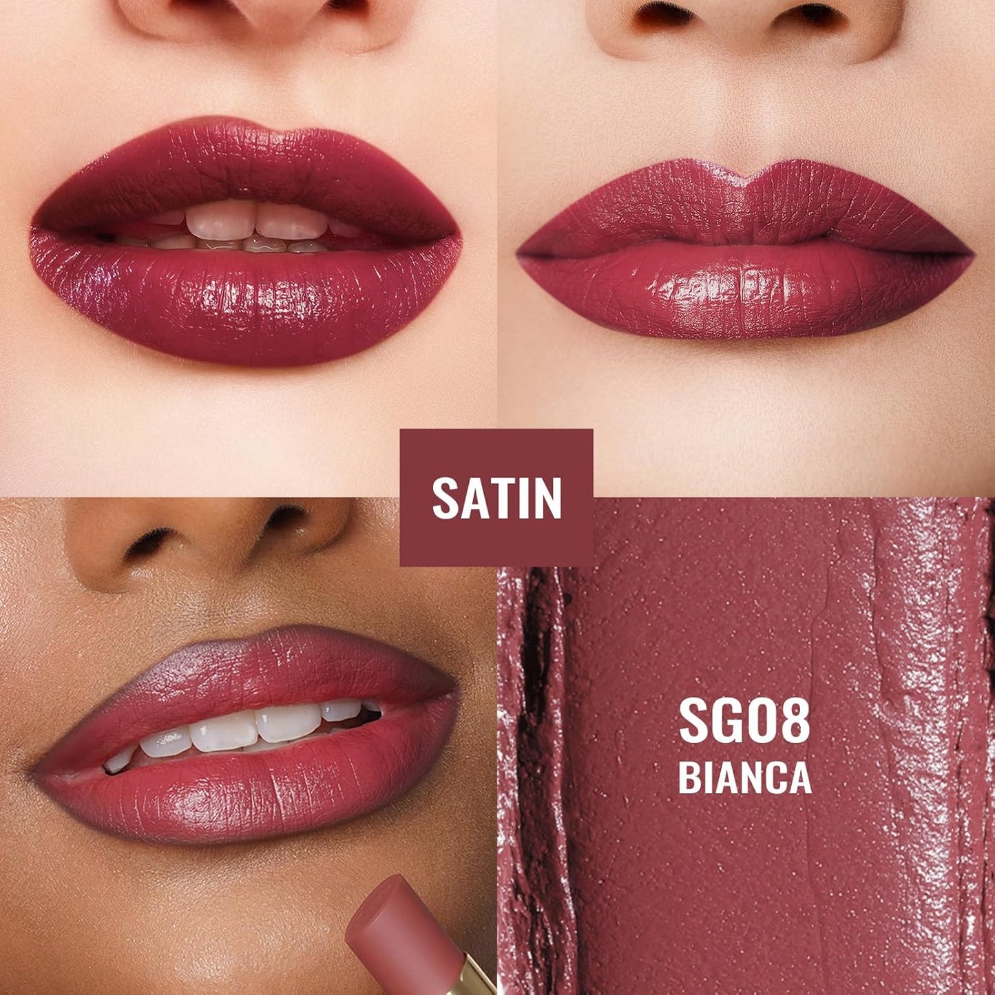 Oulac Plum Lipsticks for Women, Burgundy Matte Lipstick, Full Coverage Lip Color, Satin Matte Finish, Cream Texture, Hydrating, Infused with Hyaluronic Acid, Vegan & Clean Beauty 4g SG08 Bianca