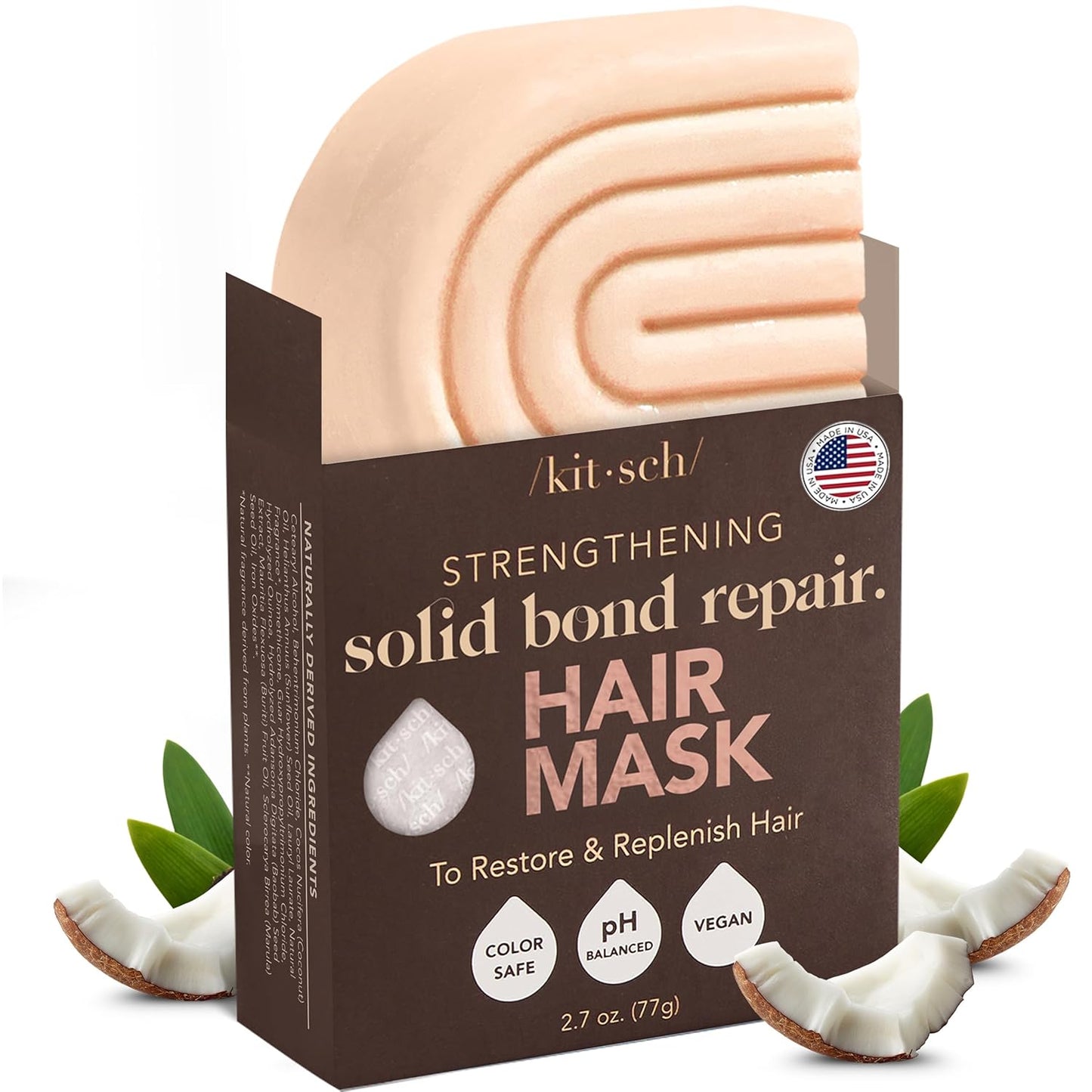 Kitsch Bond Repair Hair Mask – Strengthening Bond Repair Hair Treatment to Restore and Replenish - Hair Mask for Damaged Hair & Dry - Solid Hair Care for All Hair Types - Made in USA - 2.7 oz