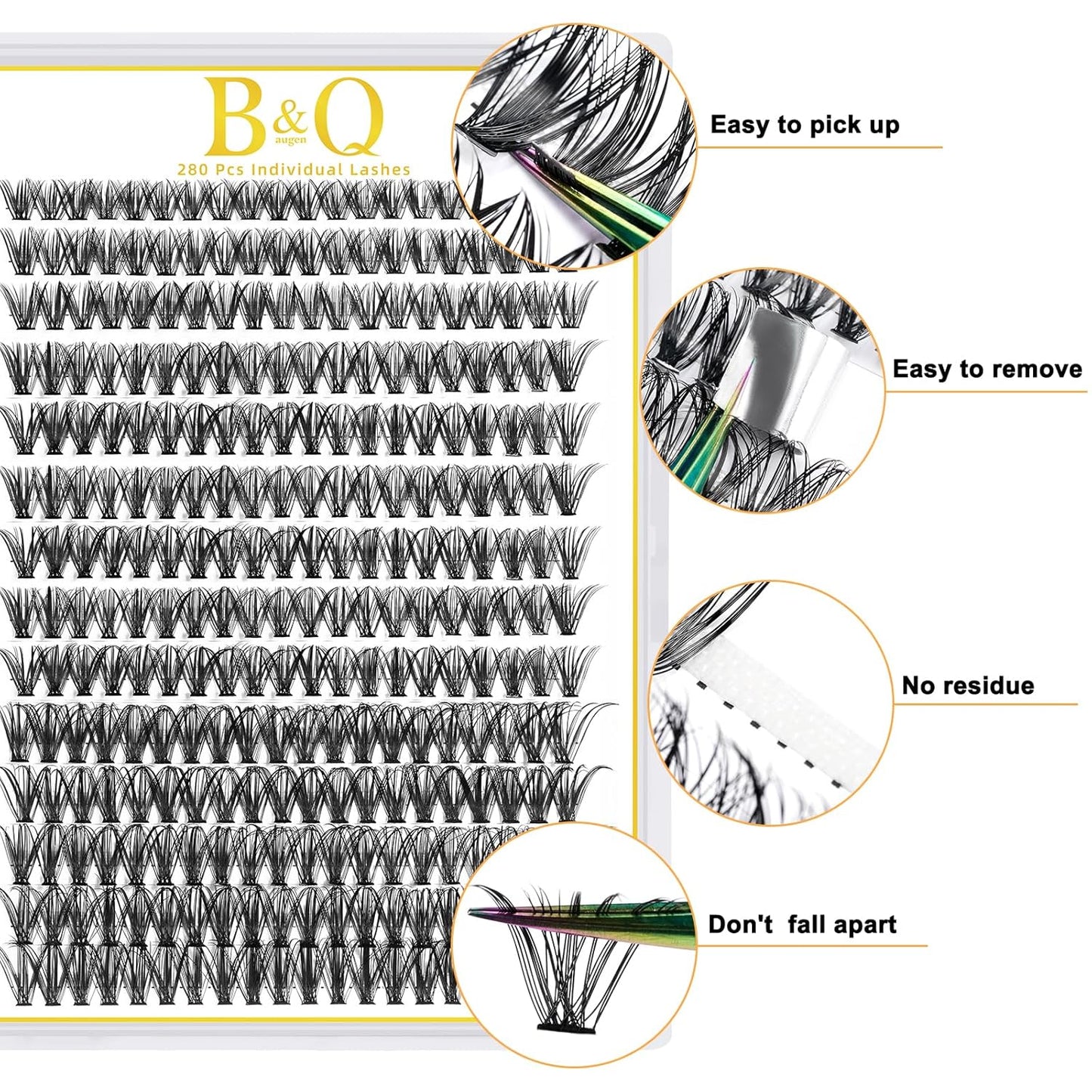 Lash Clusters 40D-C-10 B&Qaugen Individual Lashes 280 Clusters False Eyelash 10D 20D 30D 40D Lash Clusters Extensions Individual Lashes Cluster DIY Eyelash Extensions at Home (40D-C,10MM)