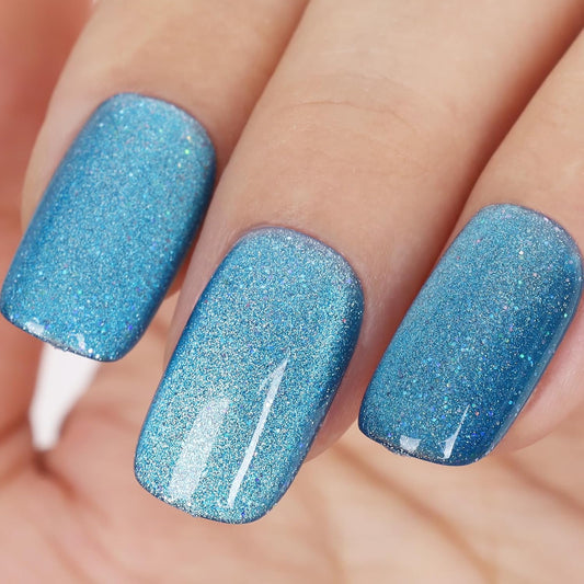 Blue Cat Eye Gel Nail Polish,Iridescent Quicksand Galaxy Holographic Blue Cateye Gel Polish with Magnet, Shimmer Velvet Soak Off Uv Led Home Diy Manicure - GP0102