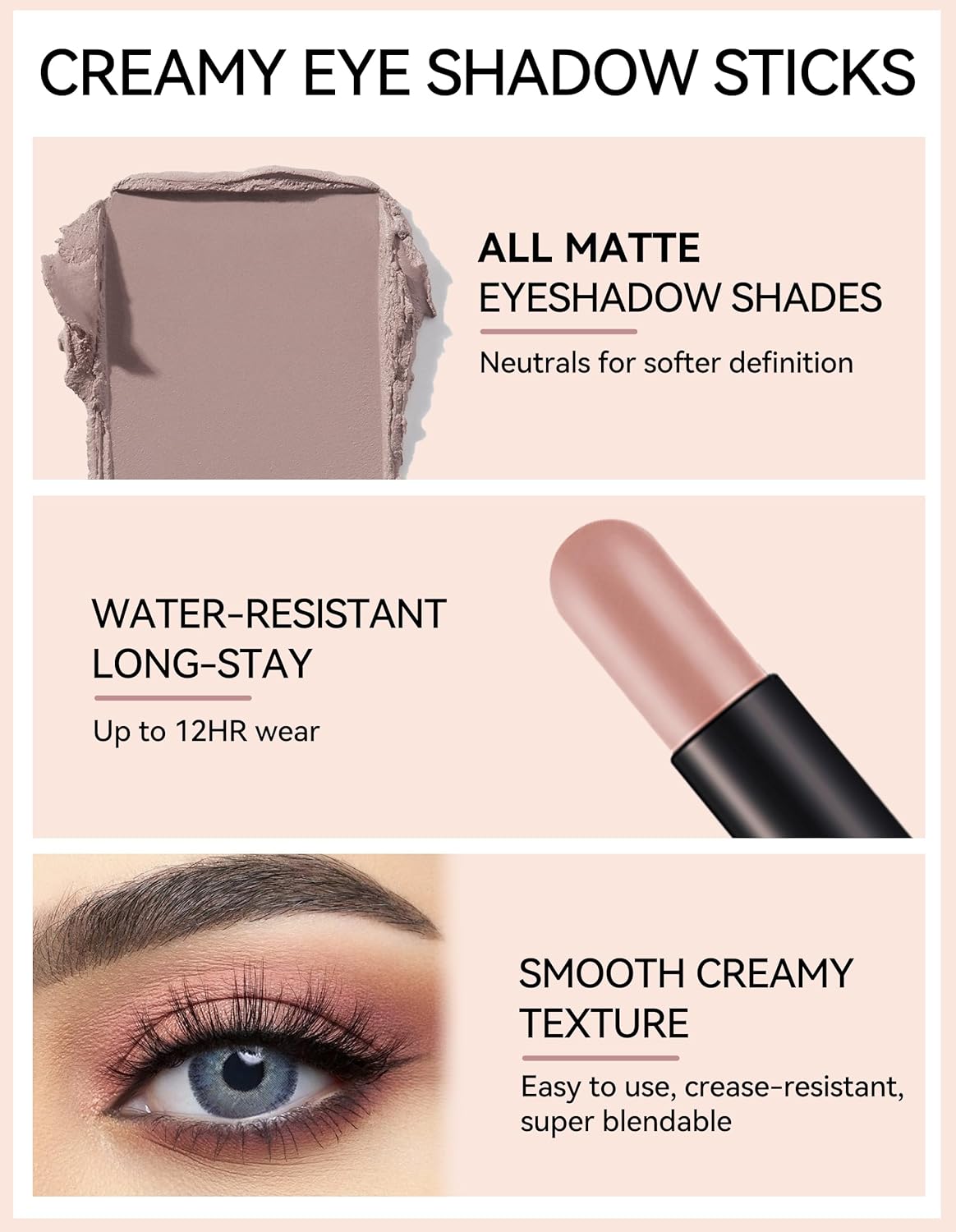 Erinde Waterproof Cream Eyeshadow Stick, Matte Nude Eye Shadow Sticks, Longwear Blendable High Pigmented, Neutral Eye Shadow Sticks Matte for Older Eyes, Smokey Eyeshadow Pencil Crayon, 17 Mauve