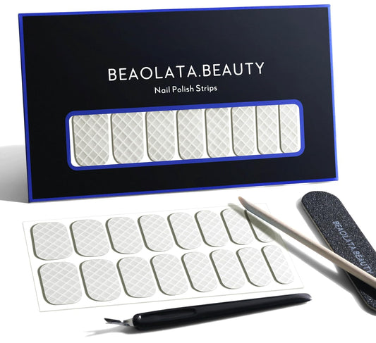 Nail Polish Strips, 32PCS Salon Quality Wraps, Long Lasting Gel Nail Stickers for Women Easy Apply& Remove (Net Grey White)