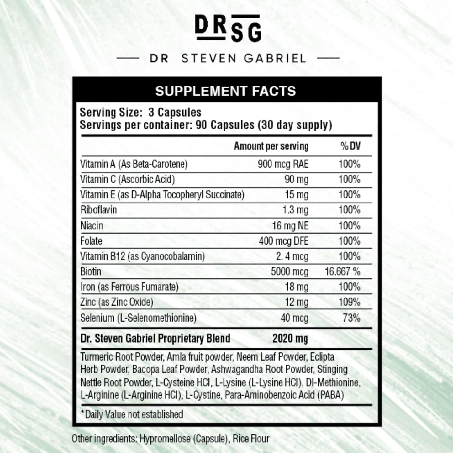 Dr. Steven Gabriel Hair Growth Supplement for Women and Men with Biotin, Zinc, Vitamin C, Iron - Physicians Choice, Ayurvedic Hair Vitamins Clinically Proven Hair Density and Growth (90 caps)