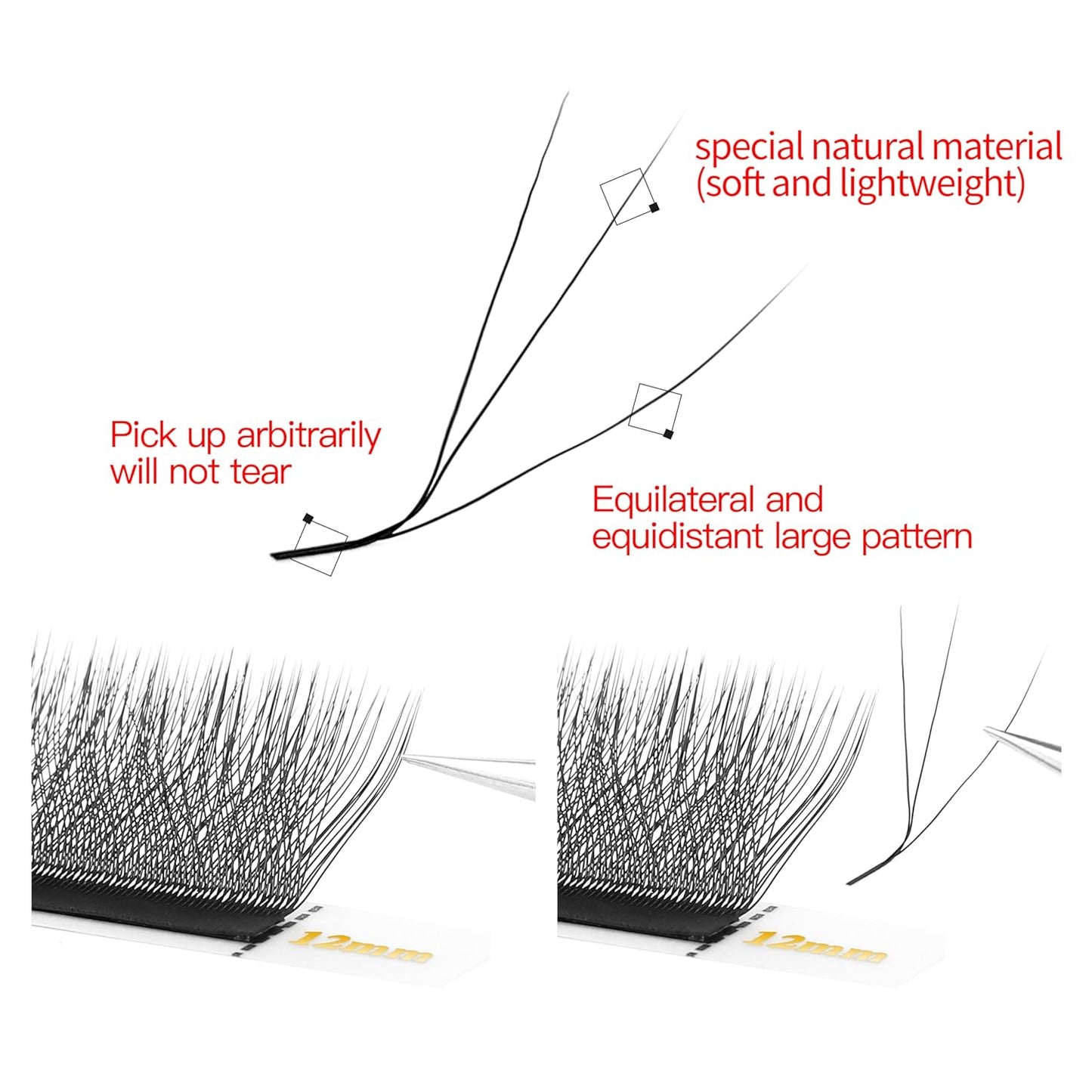 W Lash Extensions 5D Eyelash Extensions W Shape 0.07mm Thickness L Curl 10mm Premade Fans W Lashes Individual Lashes Matte Black 12 Rows False Eyelashes Volume Lashes(W-5D-0.07-L,10mm)