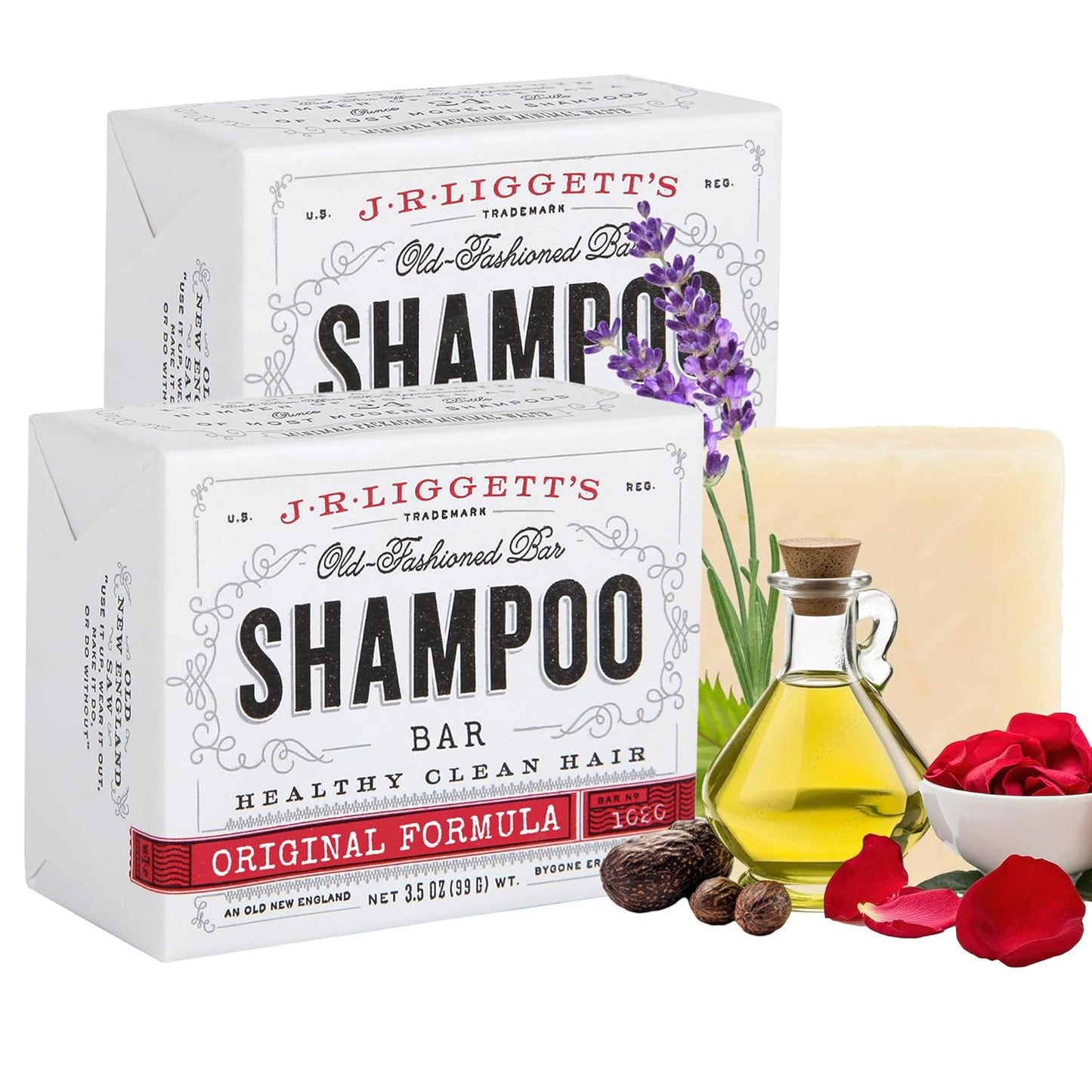 J·R·LIGGETT'S Shampoo Bar - Original Formula, All Natural Bar Shampoo for Hair with Coconut Oil & Castor Oil, Sulfate Free, GMO Free, Gentle Lather and Refreshing, 3.5 oz - 2 Pack