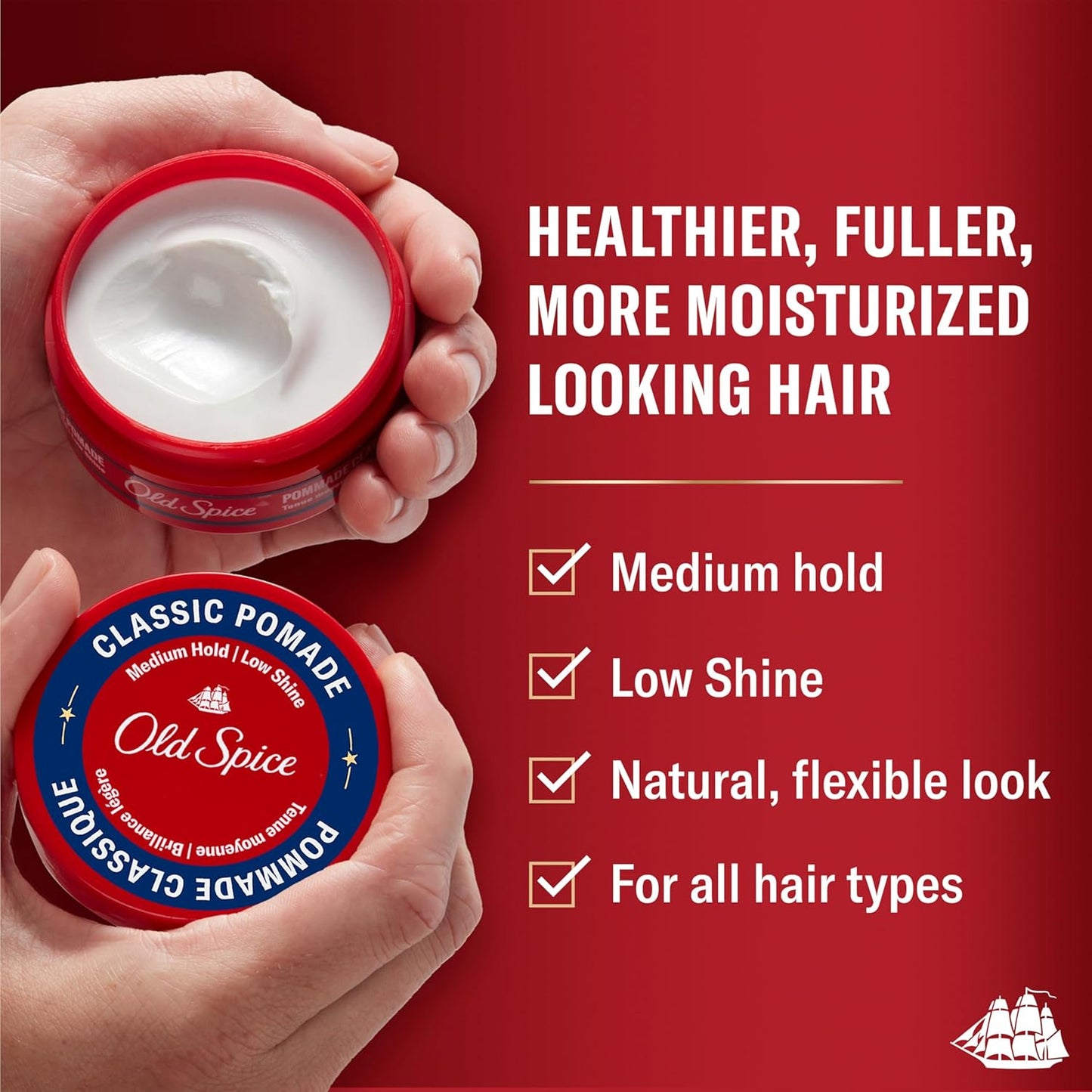 Old Spice Classic Pomade for Men, Medium Hold, Low Shine, Men's Hair Styling, 2.22 Oz