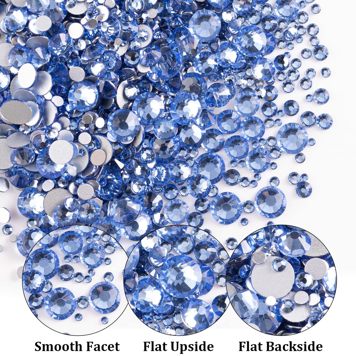Two Packs of Flatback Rhinestones 4520 Pcs Colorful Nail Art Rhinestones Flatback Crystal Colorful+Sky Blue Rhinestone with Picker Pencil and Tweezer for Nail Art and Decoration