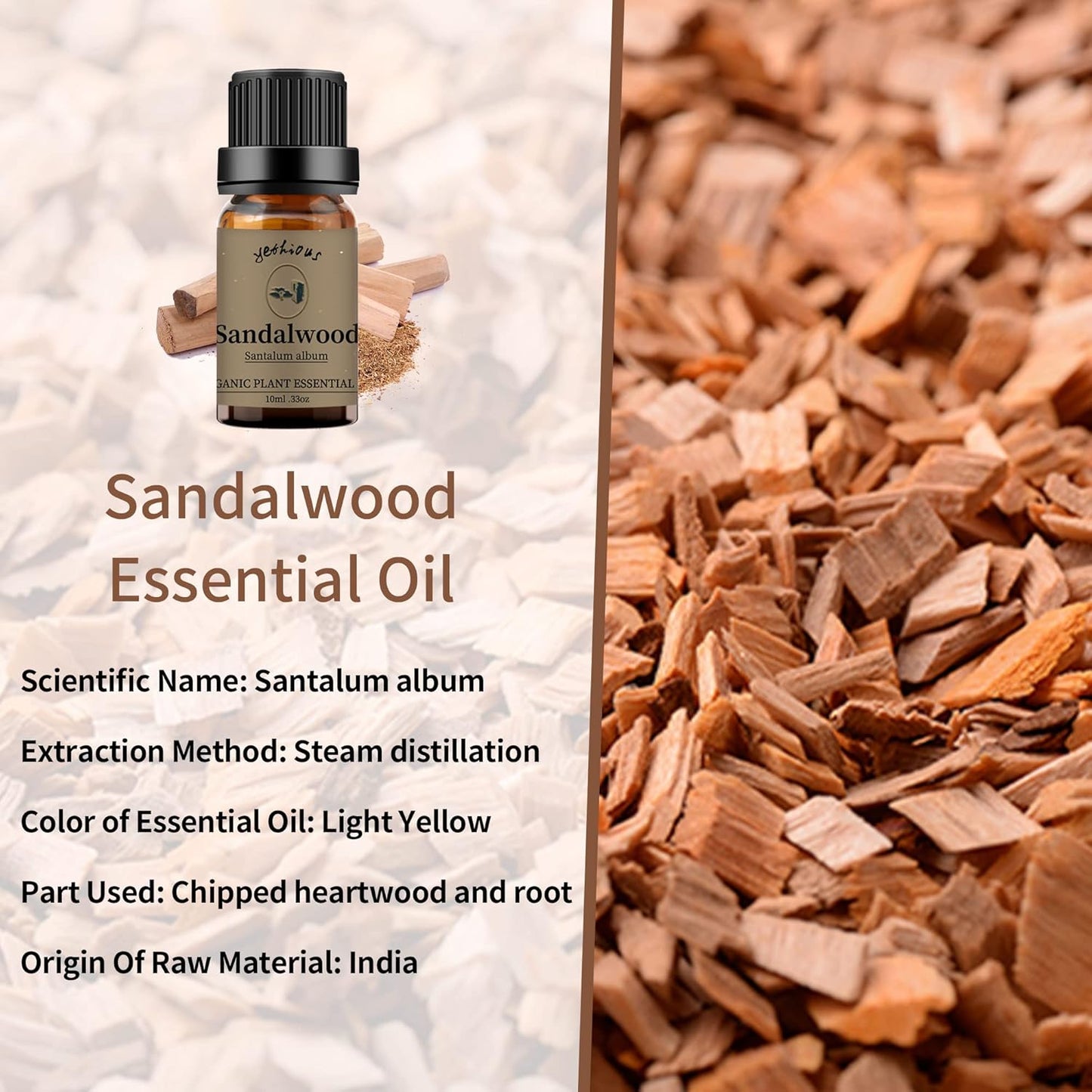 yethious Jasmine Chamomile Sandalwood Essential Oil Set Organic 100% Pure 3 Pack Chamomile Essential Oils for Aromatherapy & Diffuser