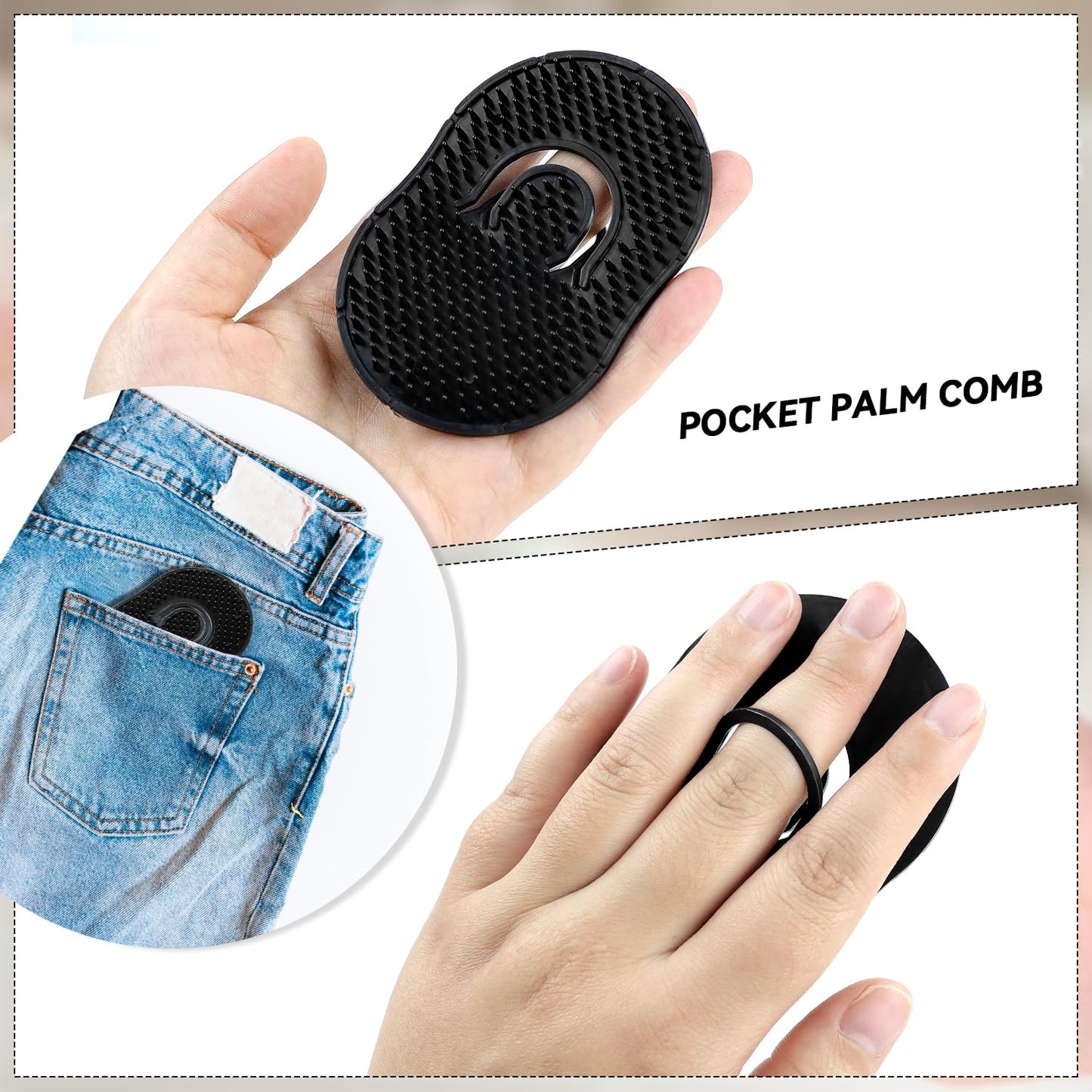 Pocket Palm Combs, Massager Hair Brush Comb Palm Combs for Men Beard Brush, Black pocket brush (4 Pcs Finger Type)