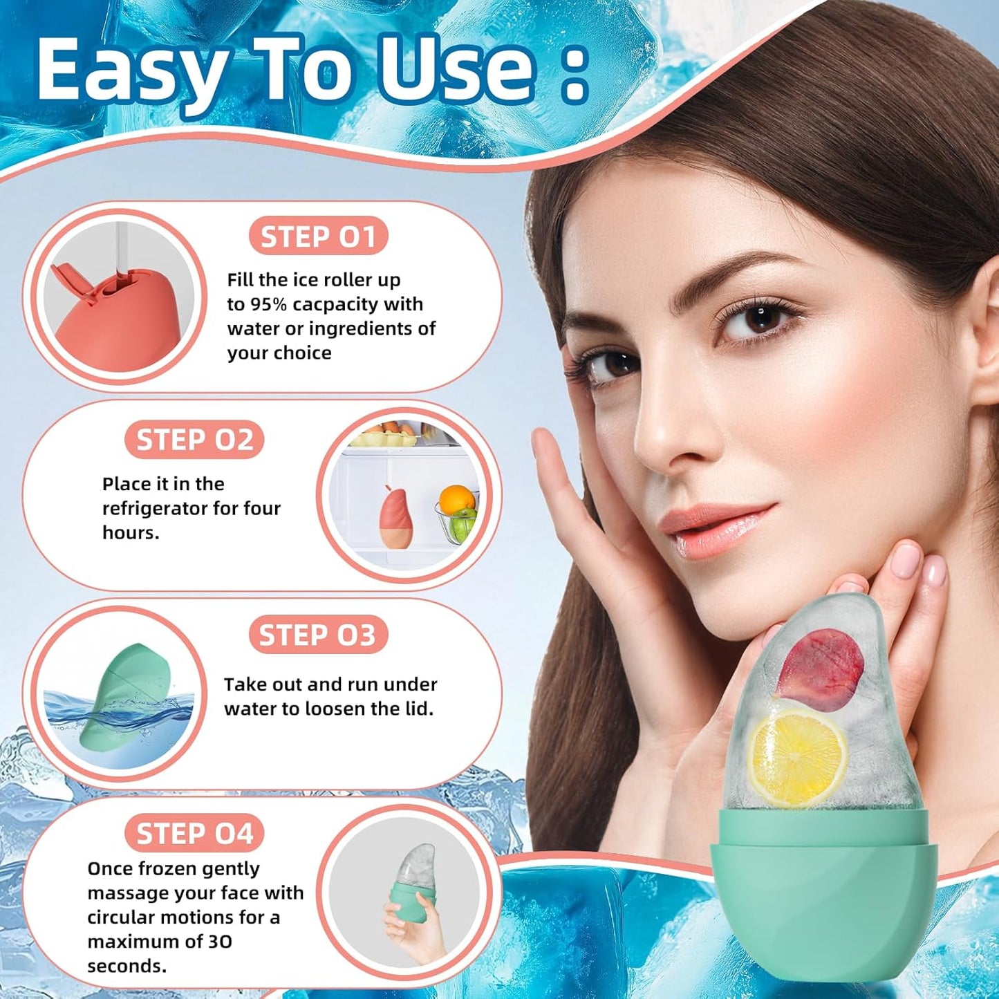 Silicone Facial Ice Cube Roller Massager, Facial Beauty Care Tool, Reusable Face Ice Mold - Brighten Skin, Reduce Puffiness for Face & Eyes (Black)
