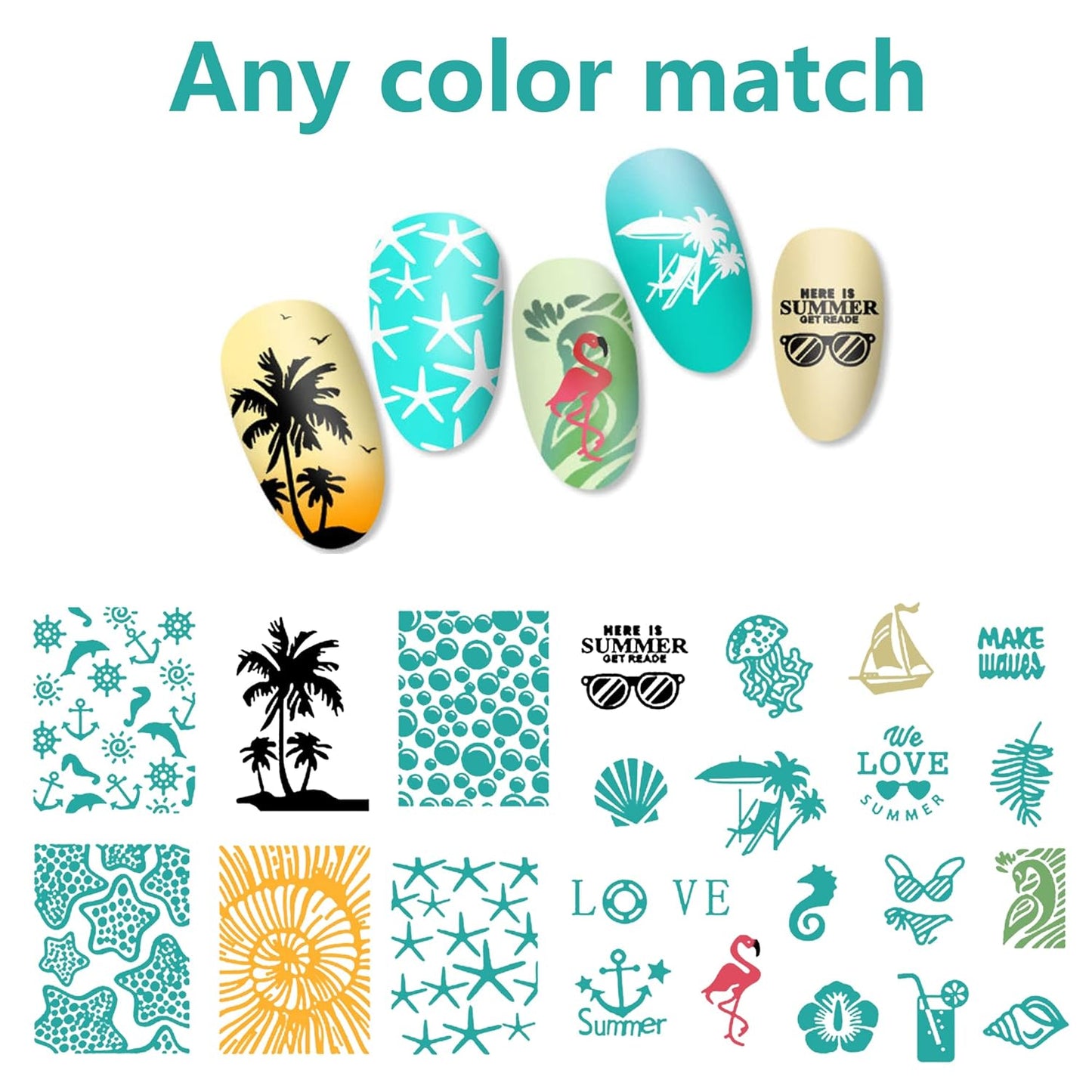 AddFavor Nail Stamper Kit 6pcs Flower Lace Nail Art Stamping Plate Butterfly Leaf Geometry Template with Silicone Nail Stamper and Scraper for Women Girls DIY Fingernail Manicure Stencils Tools