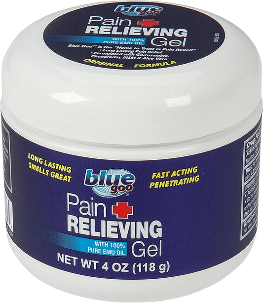 Blue Goo Pain Relieving Gel – Relief for Back, Neck, Muscle and Joint Pain, Fast-Acting Cooling and Soothing Relief with 100% Pure Emu Oil, 4 oz (1 Pack)