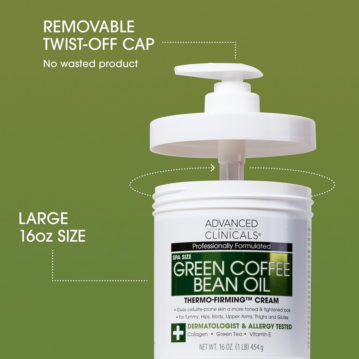 Advanced Clinicals Green Coffee Bean Thermo - Firming Body Lotion | Caffeine Infused Collagen Cream Moisturizer & Body Cream For Women, Stomach, Legs, & To Improve Look Of Textured Crepey Skin, 16 Oz