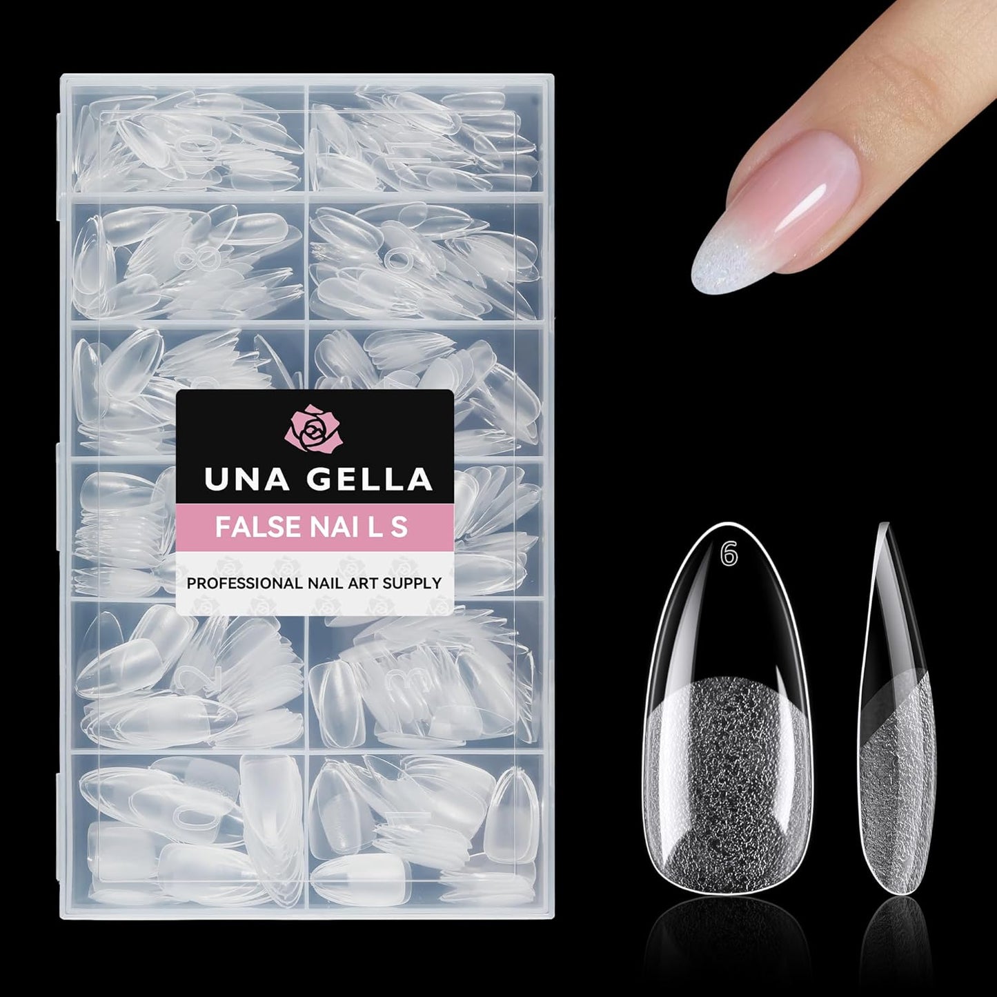 UNA GELLA 504Pcs Medium Pointed Almond Nail Tips, Pre-shape Almond Gel Nail Tips Half Matte Full Cover Acrylic Clear Press on Fake Nails Tips for Nail Extension Nail Art DIY Salon 12 Sizes