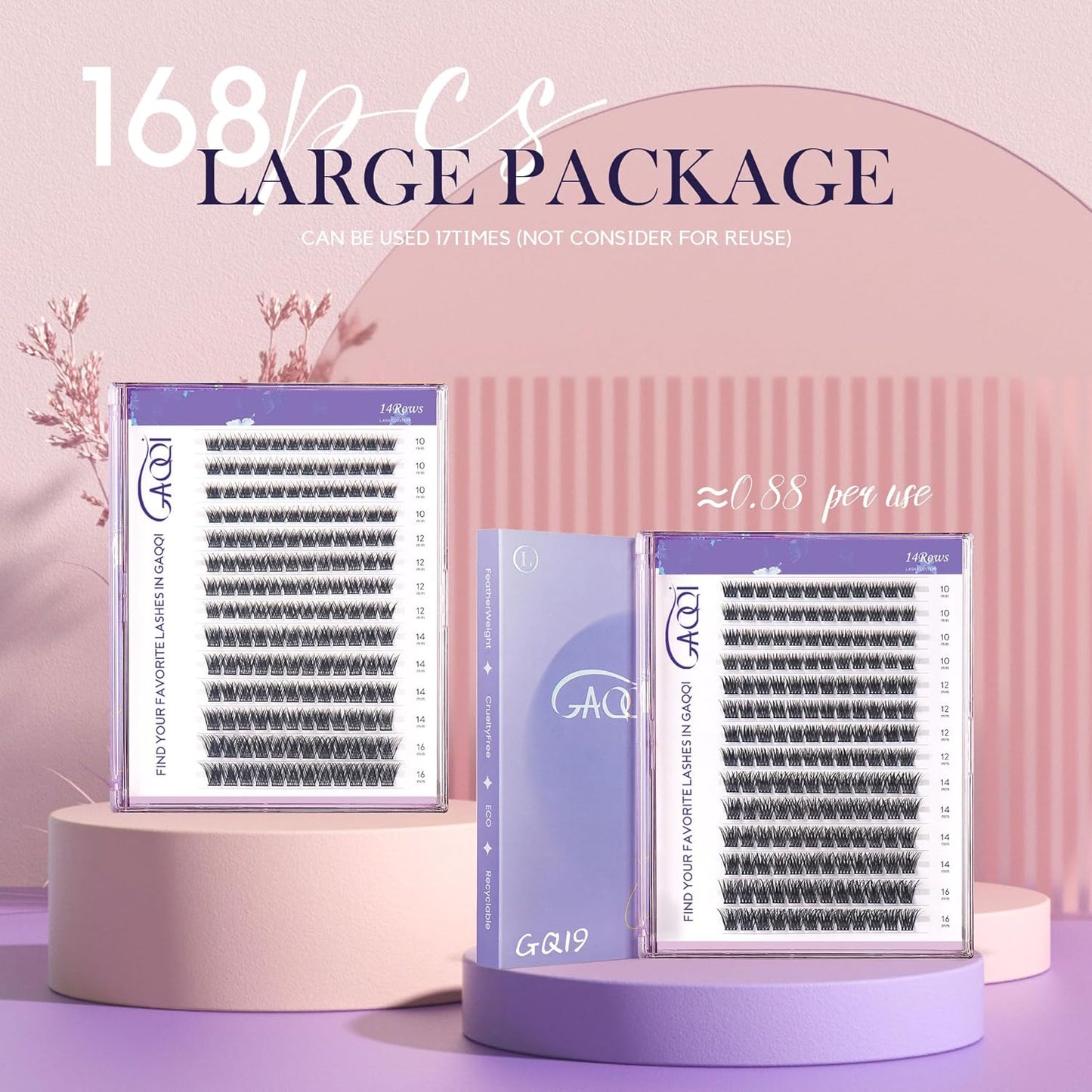 GAQQI Lash Clusters, Eyelash Clusters C Curl Cluster Lashes 168PCS 10-16MM, Wispy Individual Lashes Natural Cluster Eyelash Extensions (GQ03,10-16mm, C Curl)