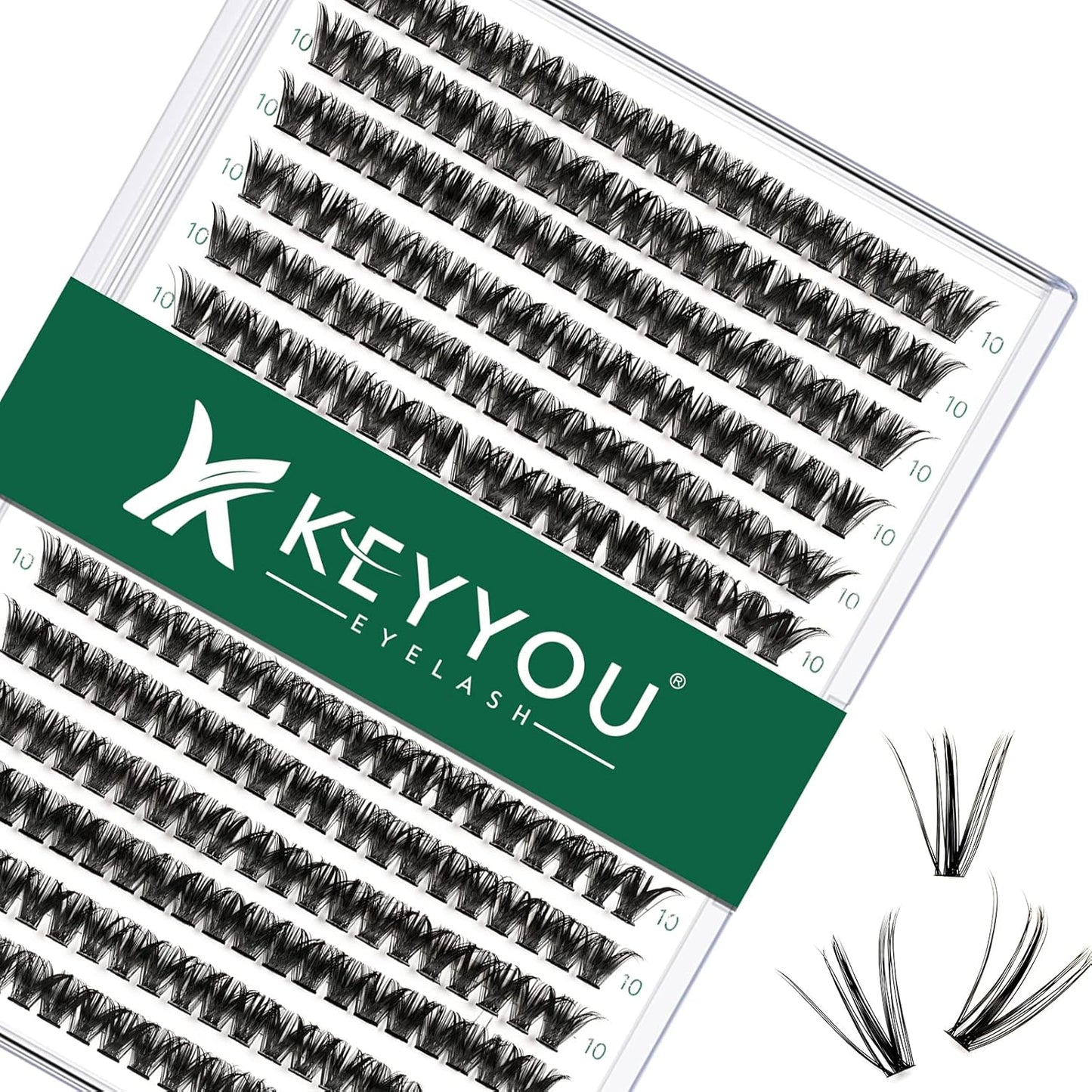 Lash Clusters 300pcs Individual Lashes 50D 0.07C Curl 10mm DIY Eyelash Extension KEYYOU Large Tray Volume Soft&Natural Cluster Lashes(50D-0.07C,10）