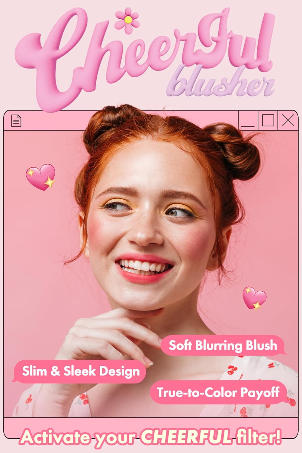 Cheerful Blusher | Peach Blush for Cheeks Powder Makeup | Korean Makeup Creamy Blush Powder | Fine Pigmented Blush | Powder Compact Make Up Blush 0.14 Oz. (02 Peachful)