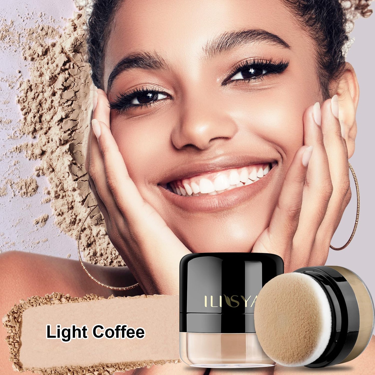 Setting Powder Lightweight Loose Powder Finishing Powder Long-Lasting Face Powder Waterproof with Soft Mushroom Powder Puff & Mirror, Natural Finish, (Light Coffee/Natural)- 3 Boxes