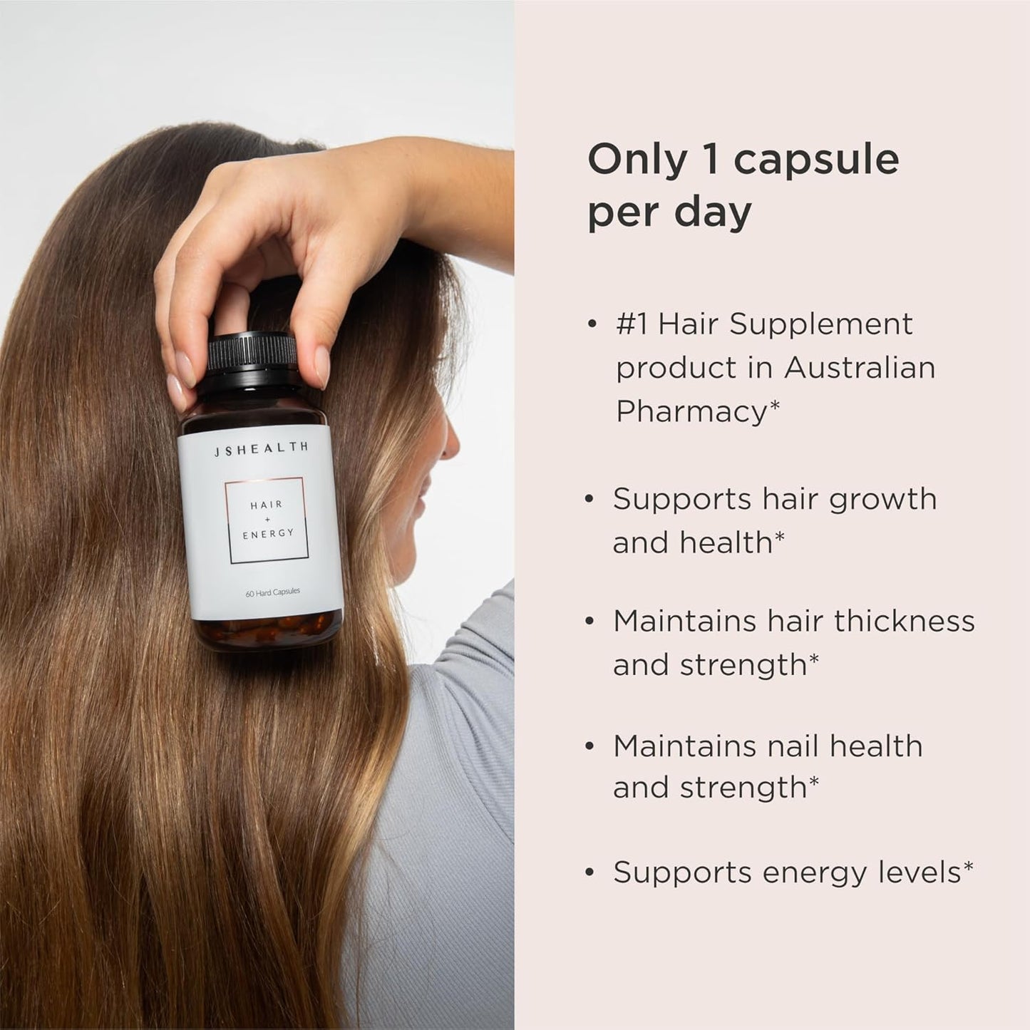 JSHealth Vitamins Hair and Energy Formula - Hair & Scalp Support Supplement with Iodine and Zinc - 30 Capsules
