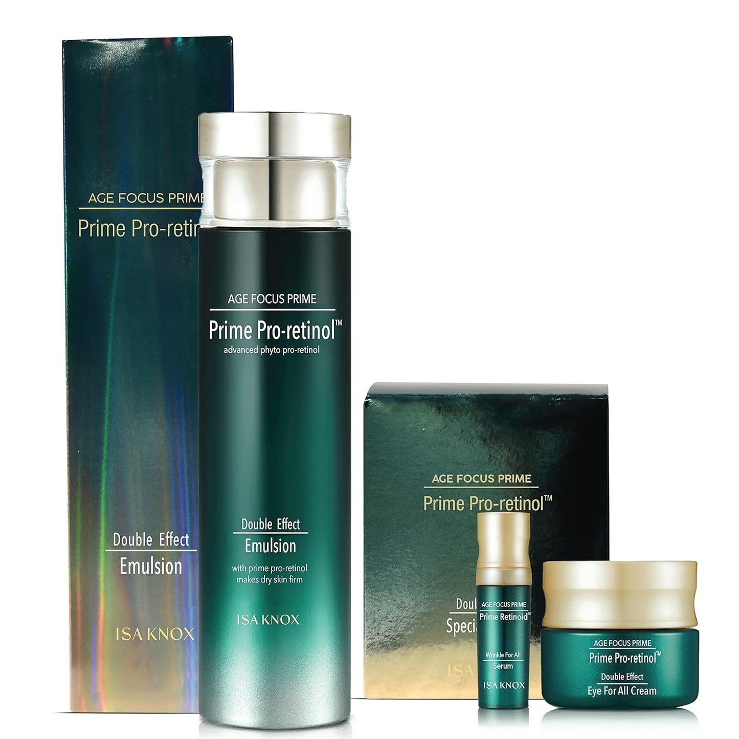 ISA KNOX AGE FOCUS PRIME Double Effect Emulsion by LG Beauty, PRIME Wrinkle For All Serum & PRIME Eye For All Cream - Korean Skin Care, Daytime Retinol (177 ml/5.99 fl oz)