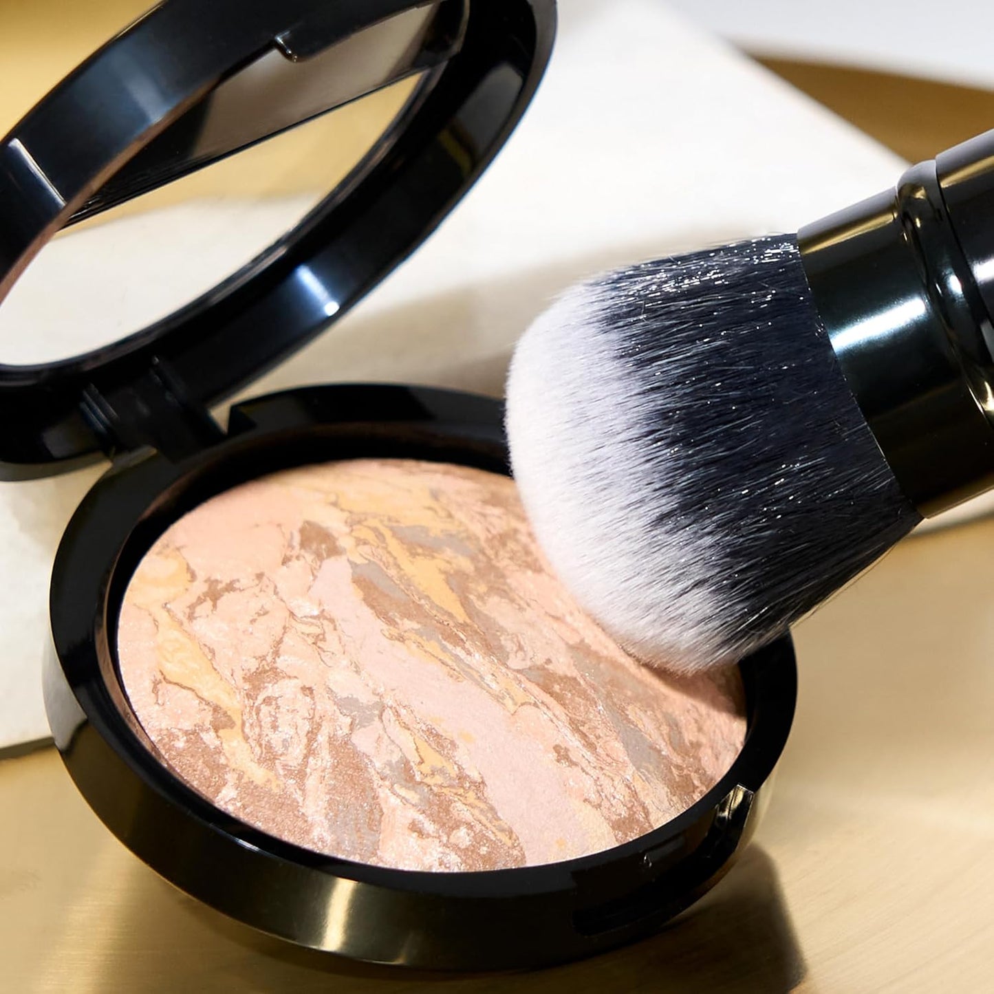 LAURA GELLER NEW YORK Laura's Must-Haves Kit 3pc: Baked Balance-n-Brighten Powder Foundation, Tan + Spackle Skin Perfecting Makeup Primer, Hydrate + Airbrush Round Kabuki Brush