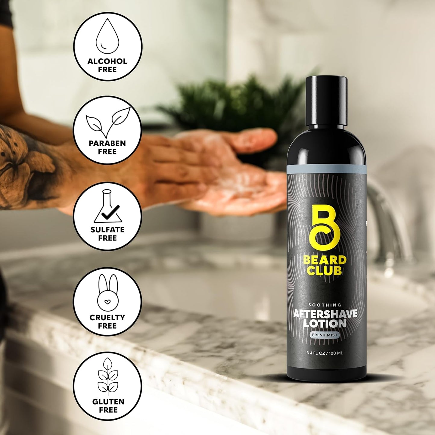 The Beard Club Aftershave for Men – Soothing After Shave Lotion for Men with Chamomile, Tea Tree Oil & Willow Bark – Post Shave Balm Calms Irritation, Prevents Razor Burn & Bumps - 3.4 Fl Oz - 3 Pack