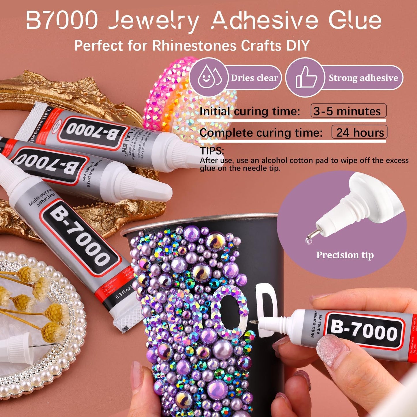 80g Flatback Pearls and Rhinestones for Crafting, Dark Blue 3-10mm Resin Rhinestones and Half Pearls for Bedazzling, Nail Art and Dec with 3pcs 10ml B7000 Jewelry Glue, Tweezer and Pickup Pencil