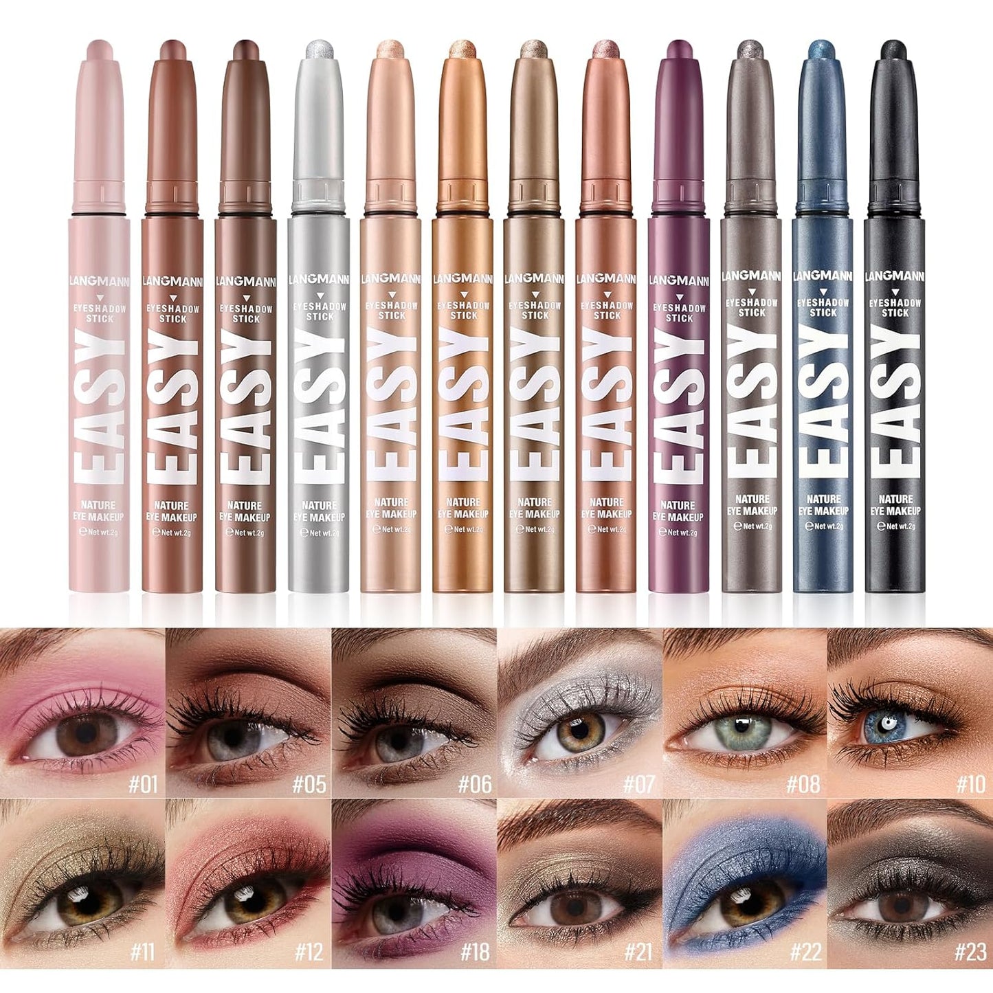 Jolilab Eyeshadow Stick Set, 2 Colors Matte Professional Bright-Colored Contouring and Highlight Stick, Cream Waterproof Long Lasting High Pigmented Eye Shadow. (2, 07+23)