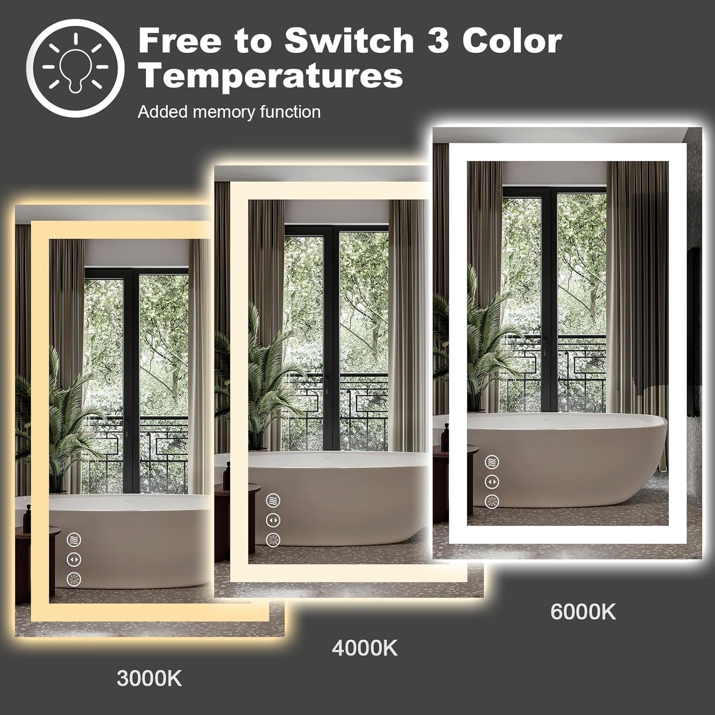 Amorho LED Bathroom Mirror 28"x 36" with Front and Backlight, Stepless Dimmable Wall Mirrors with Anti-Fog, Shatter-Proof, Memory, 3 Colors, Double LED Vanity Mirror (Horizontal/Vertical)