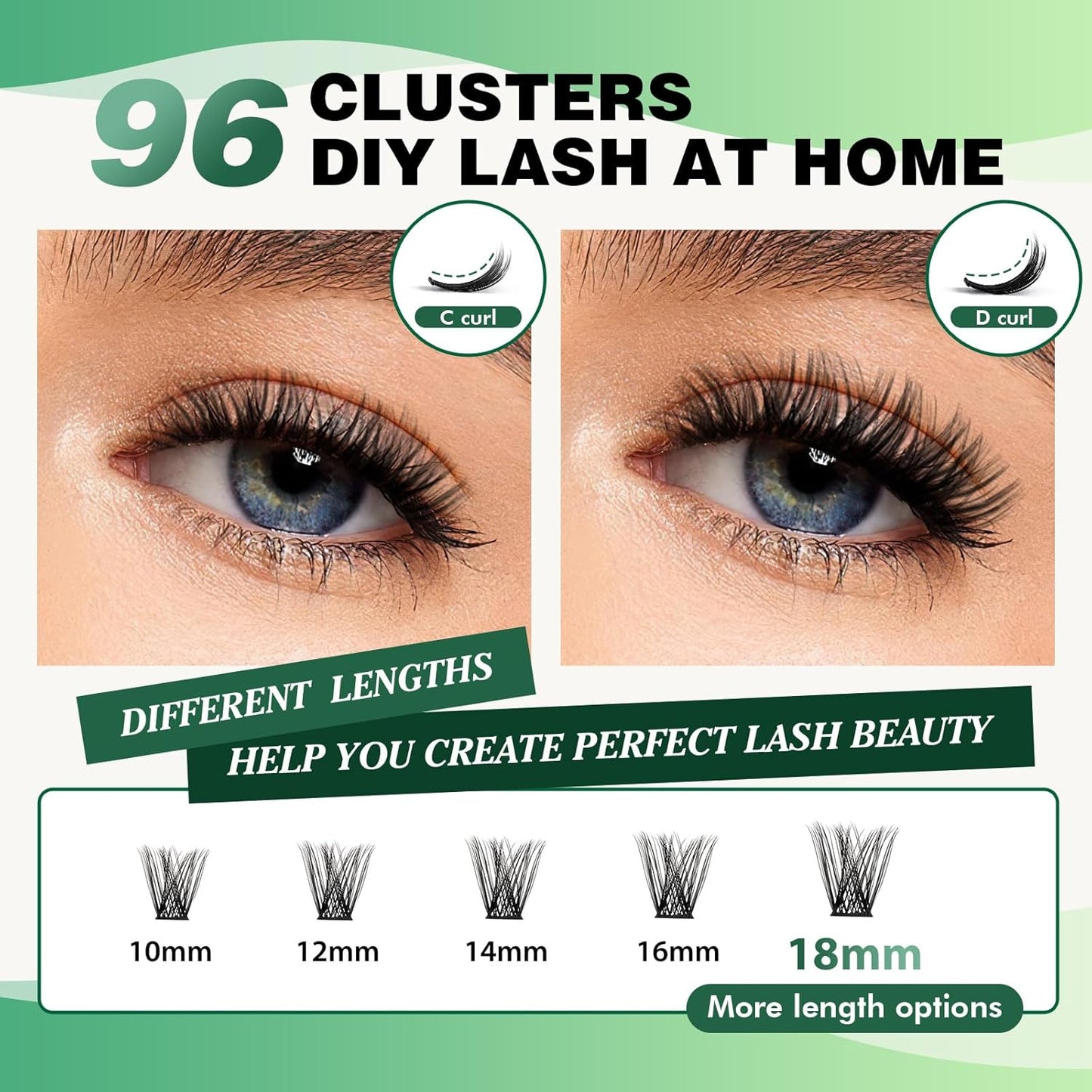 Lash Clusters 96pcs Individual Lashes Y01 D Curl 10mm Eyelash Clusters KEYYOU Volume Wispy Lash Extension Soft&Comfortable Easy DIY at Home(Y01 D-10mm)