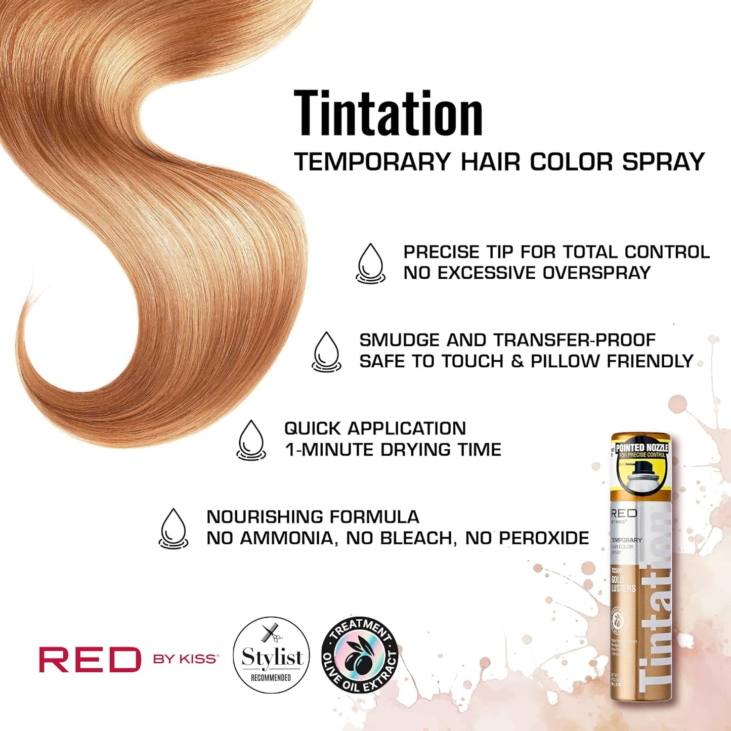 KISS Temporary Hair Color Spray Hair Dye Spray Hair Styling Spray One Day Instant Fast-Drying Washable Halloween Party DIY Cosplay Hair Accessories (Gold)
