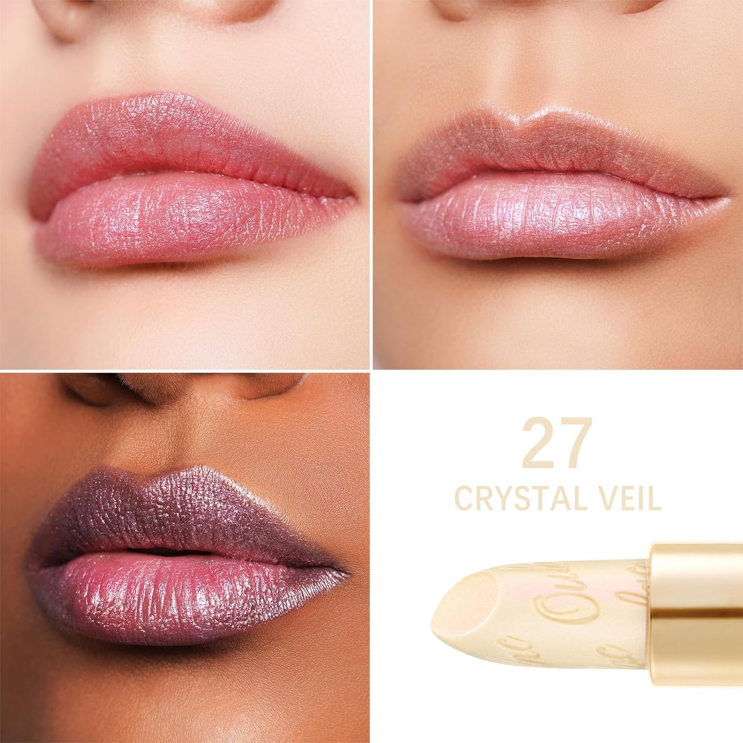 Oulac Metallic Light Pink & Sheer Lipstick Set - 2PCS Vegan Lightweight Hydrating Formula with High Impact Lip Color for Full Coverage Lip Makeup, Christmas Gifts for Women, 13+27