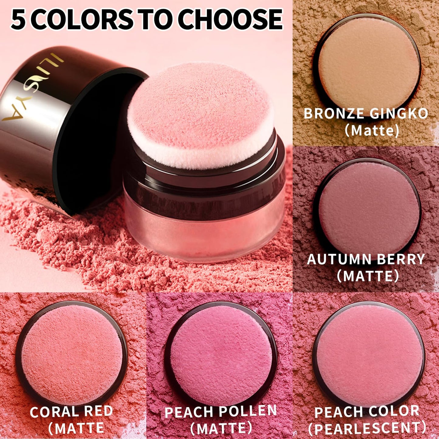 Face Blush Powder Makeup Soft Mushroom Blush for Cheeks Long Lasting Makeup Powder Highlight - Matte Finish (Bronze Gingko)-2 Boxes