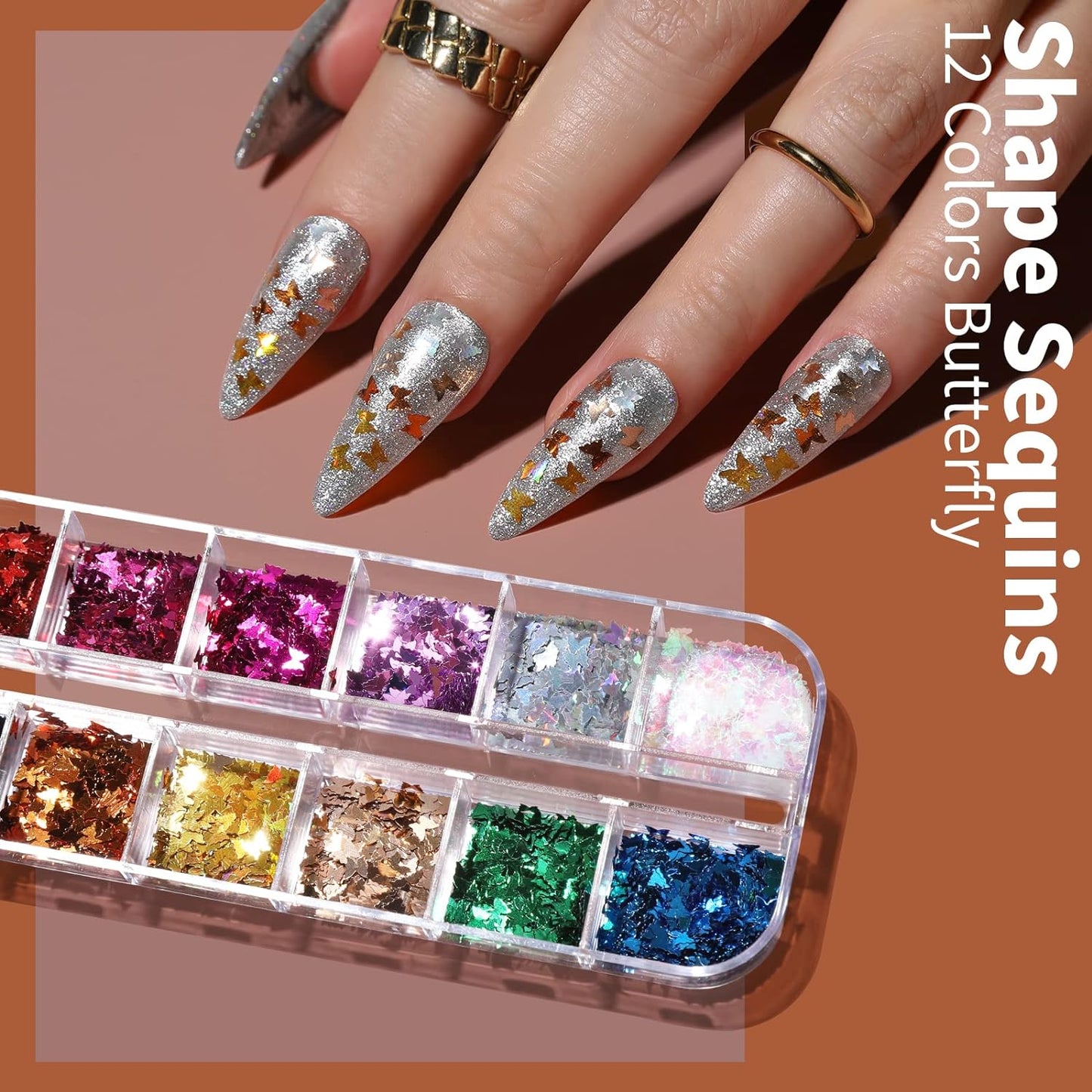 FANDAMEI Nail Art Kit, Nail Art Brushes Set, Nail Art Dotting Tools, Nail Stickers, Butterfly Nail Art Sequins, Nail Foils, Nail Art Flakes Iridescent, Rhinestones For Nails Design
