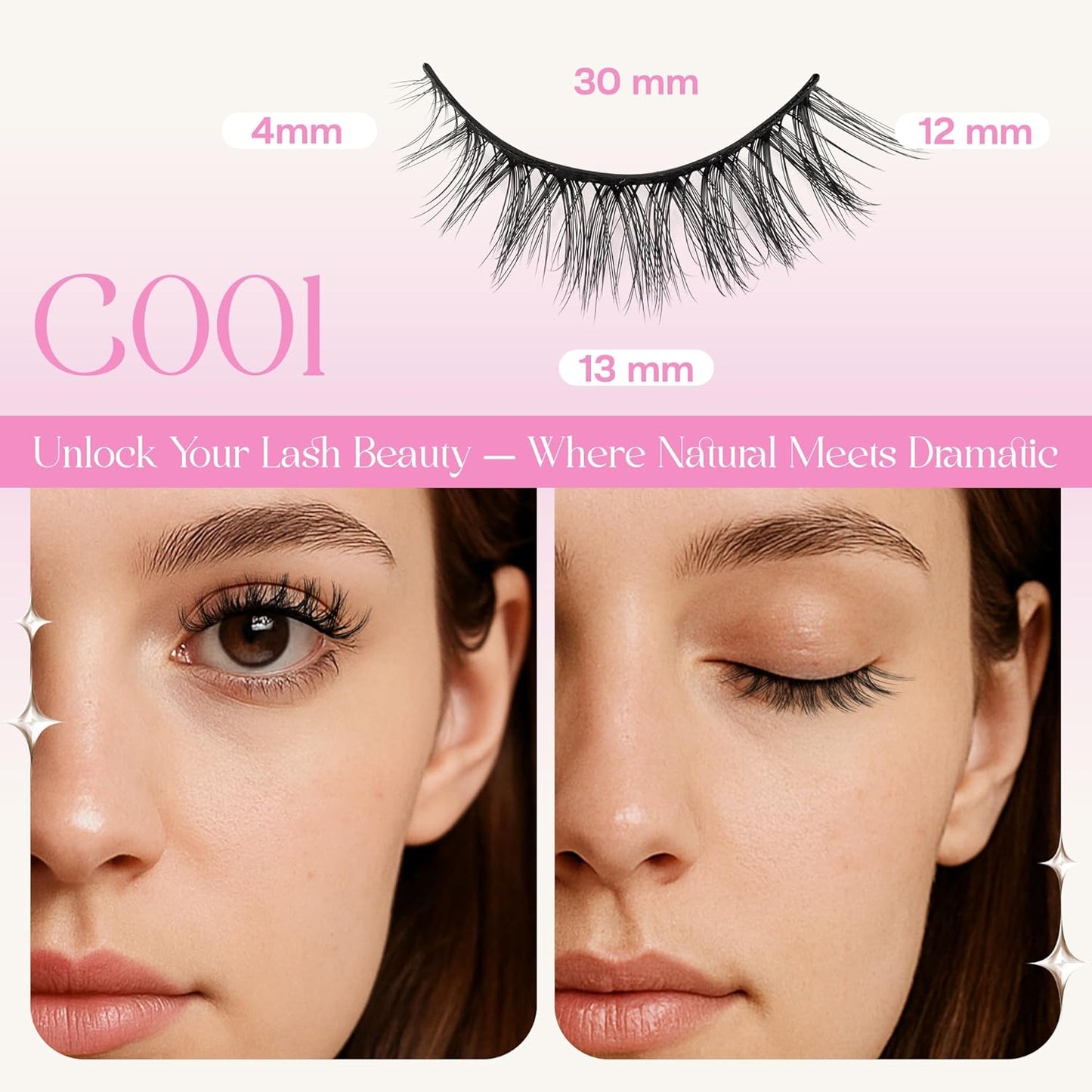 CALAILIS Self Adhesive Eyelashes 5 Pairs Natural Look Press On Lashes No Glue Need Eyelashes Reusable Cat Eye Wispy Self-adhesive False Lashes with Replacement Adhesive Strips (C001)