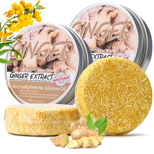2PCS Ginger Shampoo Bar for Gray Hair, Natural Organics Shampoo and Conditioner Bar for Thinning Hair for Men & Women (Ginger)