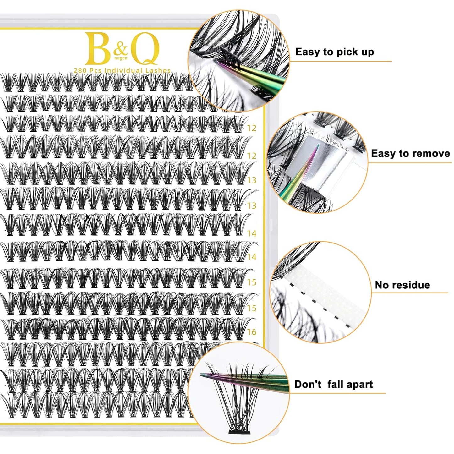 B&Q Lash Clusters 30D-0.07D-9-16MIX B&Q LASH 280 Clusters False Eyelash 20D 30D 40D Lash Extensions Individual Lashes Cluster DIY Eyelash Extensions at Home (30D-0.07D,9-16MIX)