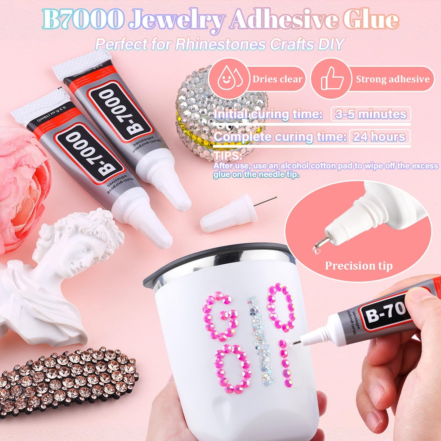 30000Pcs Resin Hot Pink AB Rhinestones for Bedazzling Crafting with b7000 Jewelry Glue, Bulk Flatback Gems Bedazzler Kit for Crafts Clothes Shoes Fabric Nail Diamond Art, Assorted Size 2/3/4/5/6mm