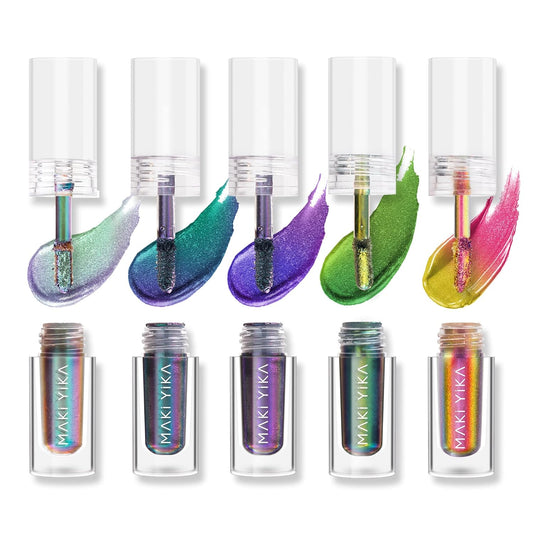 MAKI YIKA 5Pc Glitter Eyeshadow Liquid Multichrome Eyeshadows Long Lasting, Metallic Chameleon Eye Shadow Smudgeproof Holographic Eye Topper Glitters (#1+2+3+5+6)