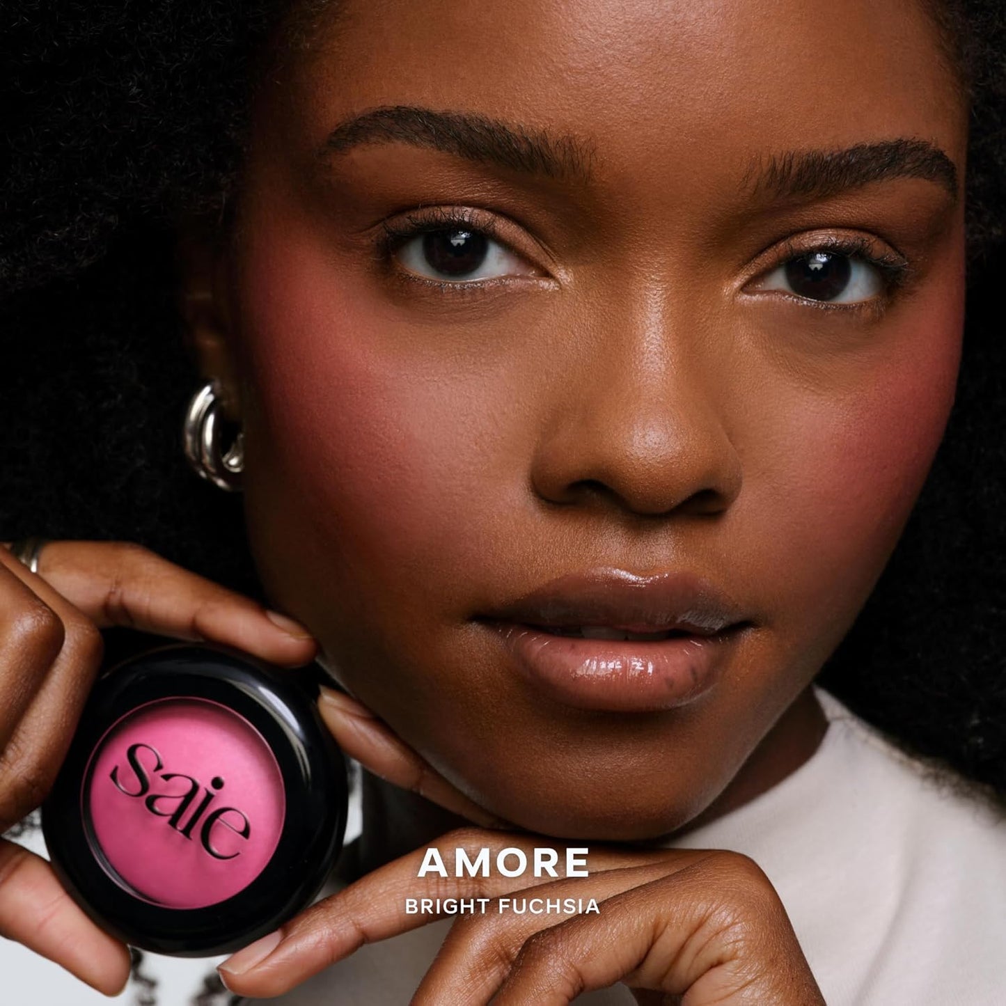 Saie SuperSuede Baked Blush - Talc-Free Powder Blush for All Day Wear - Enriched with Plant-Derived Squalane + Glycerin to Help Moisturize Dry Skin - Amore (0.1 Ounce)