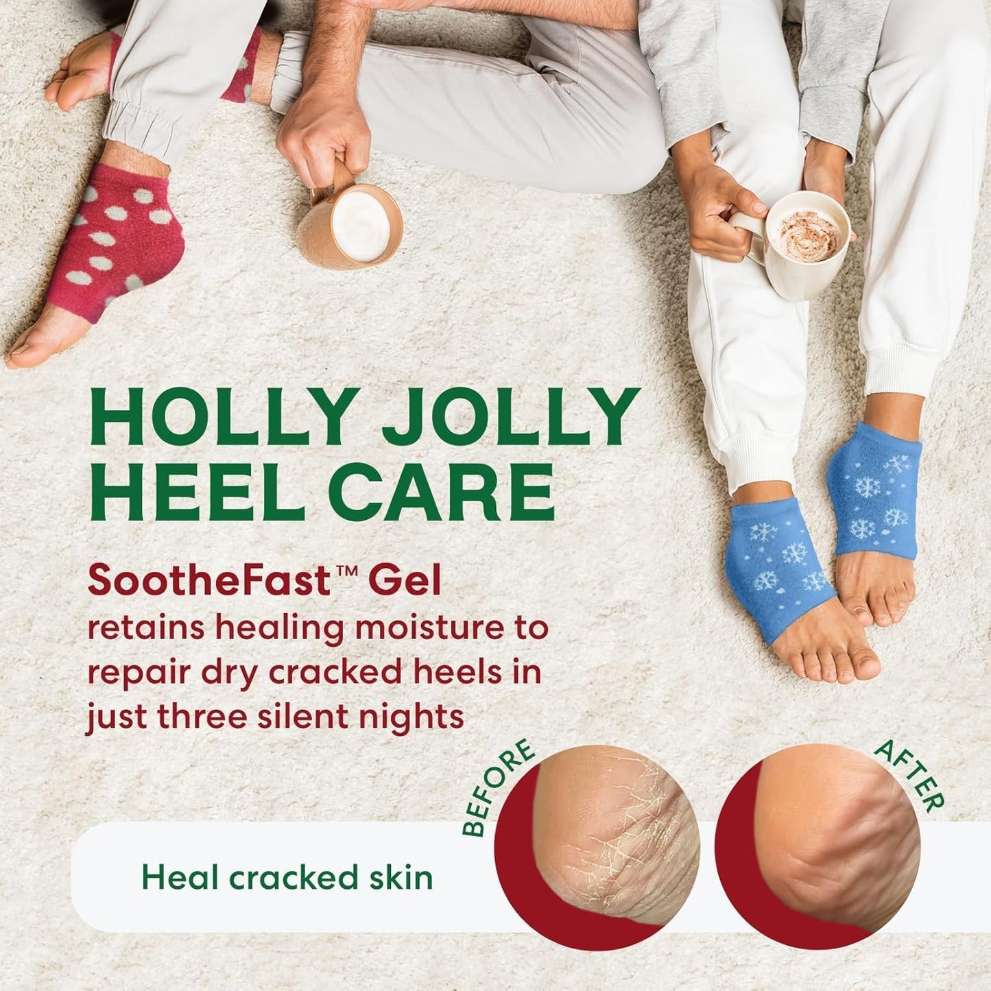 Dr. Frederick's Original Moisturizing Fuzzy Heel Socks - 3 Pairs - Cozy Gel-Lined Sleep Socks for Women & Men - Soothing Dry, Cracked Feet - Cracked Heel Repair (Holiday Special Edition)