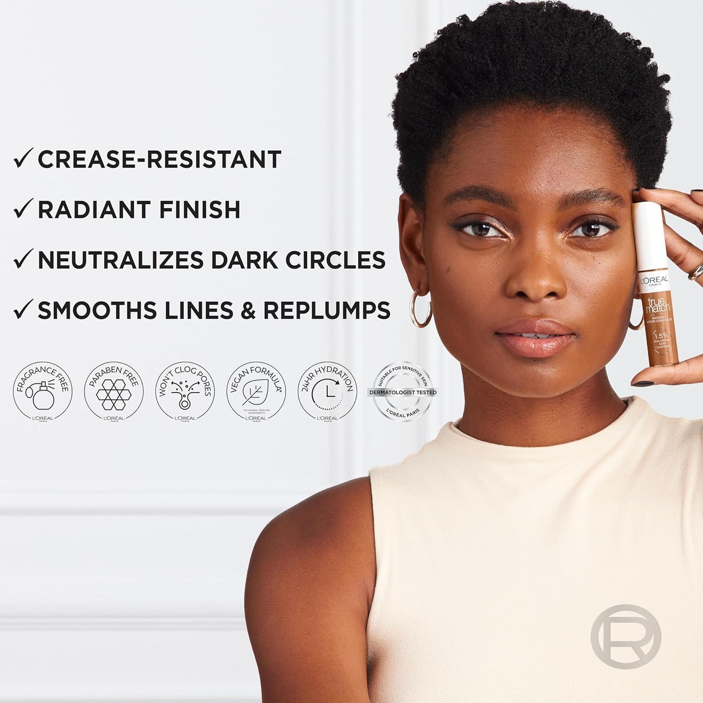 L’Oréal Paris True Match Radiant Serum Concealer, Brightening Under Eye Concealer Make Up with 1.5% Hyaluronic Acid and Caffeine, N3, 0.33 Oz